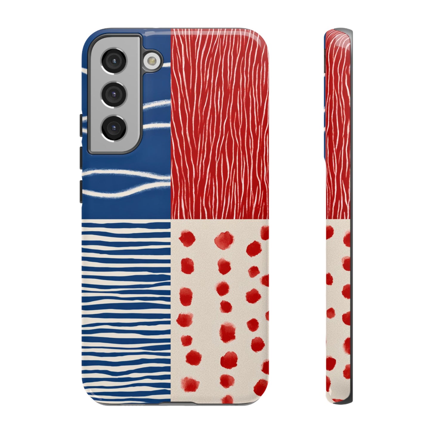 Abstract Geometric Phone Case | Red, Blue & White Pattern Cover for iPhone, Galaxy, Pixel