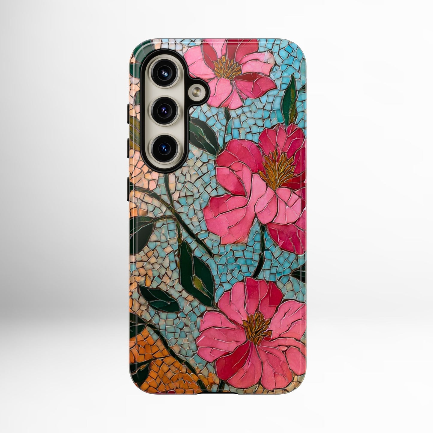 Bright Floral Mosaic Phone Case, iPhone 15 16 17 Pro Air Case, Pixel 9 Pro Cover, Samsung Galaxy 25 Pro Case
