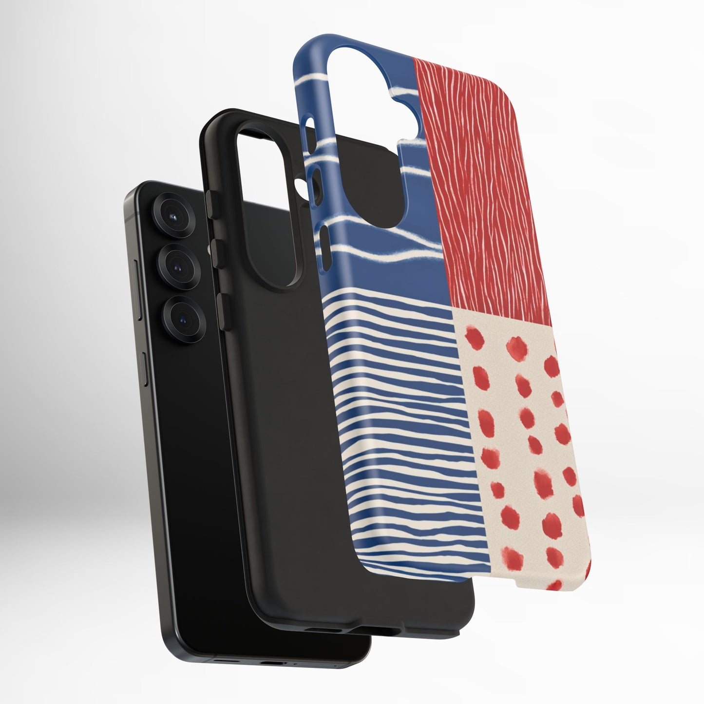 Abstract Geometric Phone Case | Red, Blue & White Pattern Cover for iPhone, Galaxy, Pixel