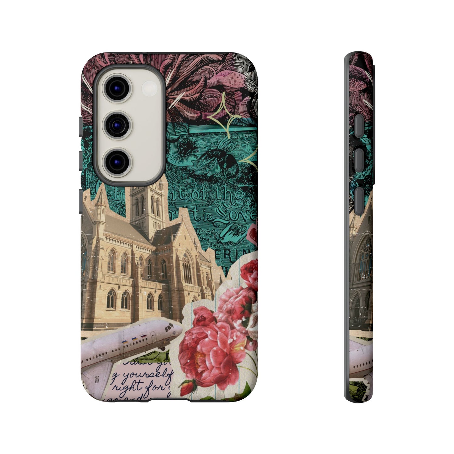 Gothic Cathedral Phone Case, Dark Academia Aesthetic, Fall Floral Art iPhone Samsung Pixel Cover, Scrapbook Vintage Phone Case Design
