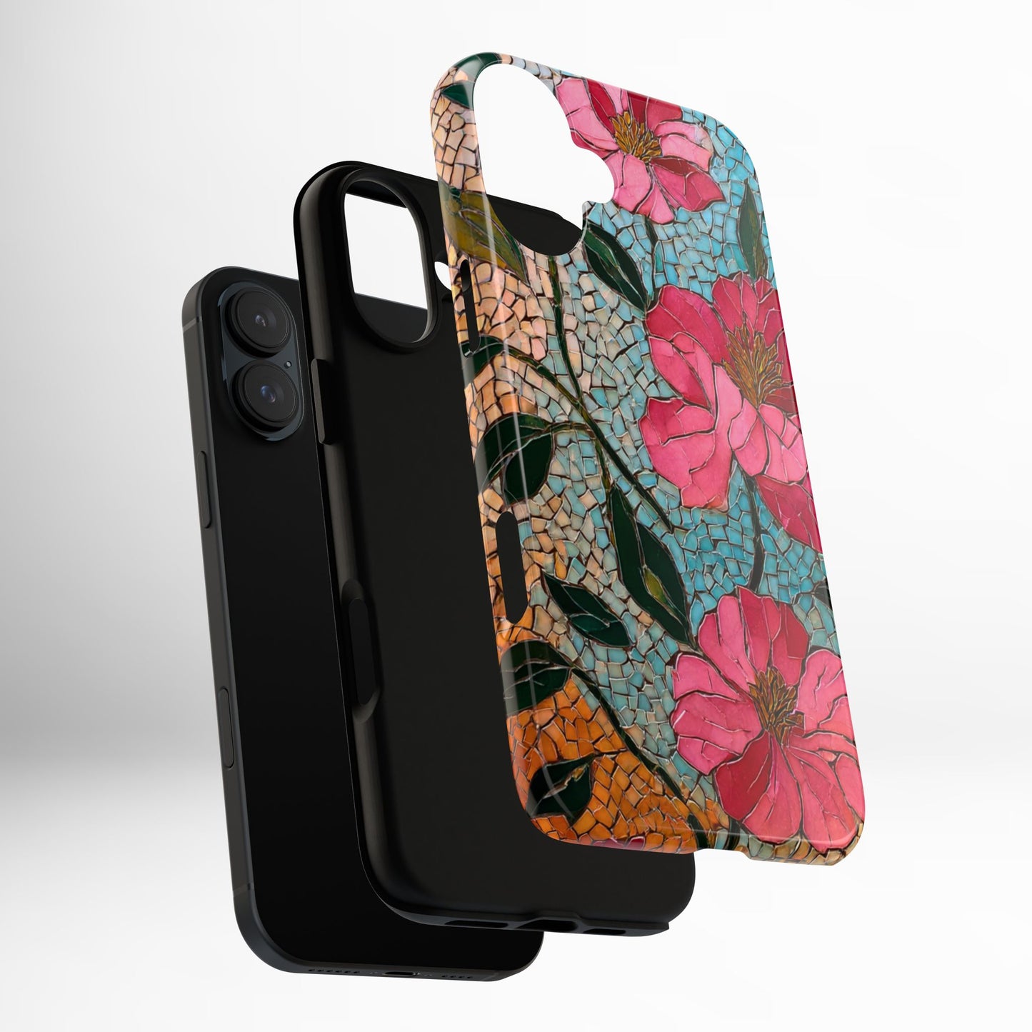 Bright Floral Mosaic Phone Case, iPhone 15 16 17 Pro Air Case, Pixel 9 Pro Cover, Samsung Galaxy 25 Pro Case