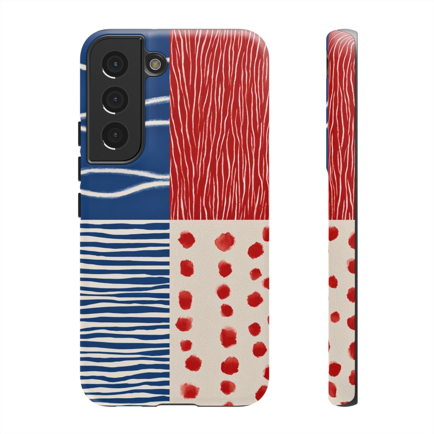 Abstract Geometric Phone Case | Red, Blue & White Pattern Cover for iPhone, Galaxy, Pixel