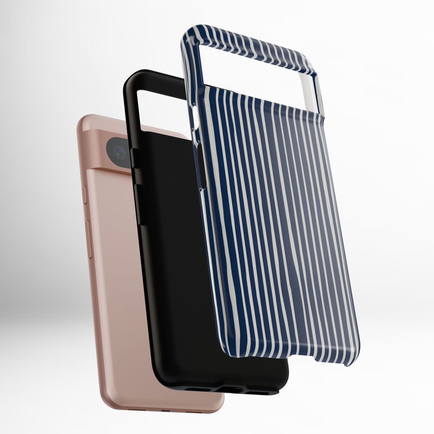 Navy Striped Phone Case | Minimalist Blue and White Stripe Design, Nautical Aesthetic Protective Cover