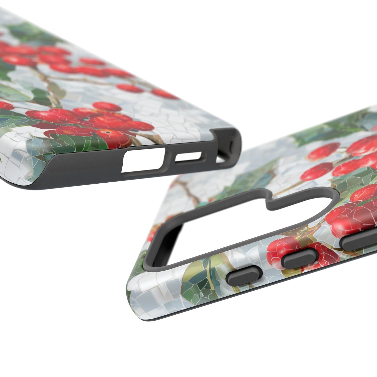 Holly Berry Phone Case, Christmas Mosaic Design, Winter Botanical Cover for iPhone Samsung Pixel