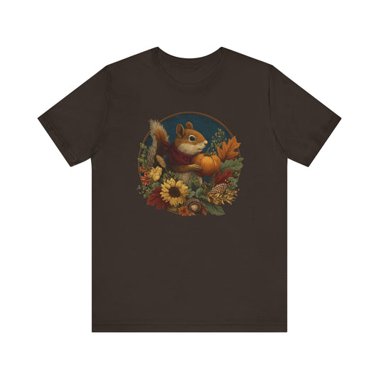 Squirrel with Pumpkin T-Shirt Cute Fall Woodland Animal Tee, Autumn Harvest Graphic Shirt, Cozy Nature Wildlife Top