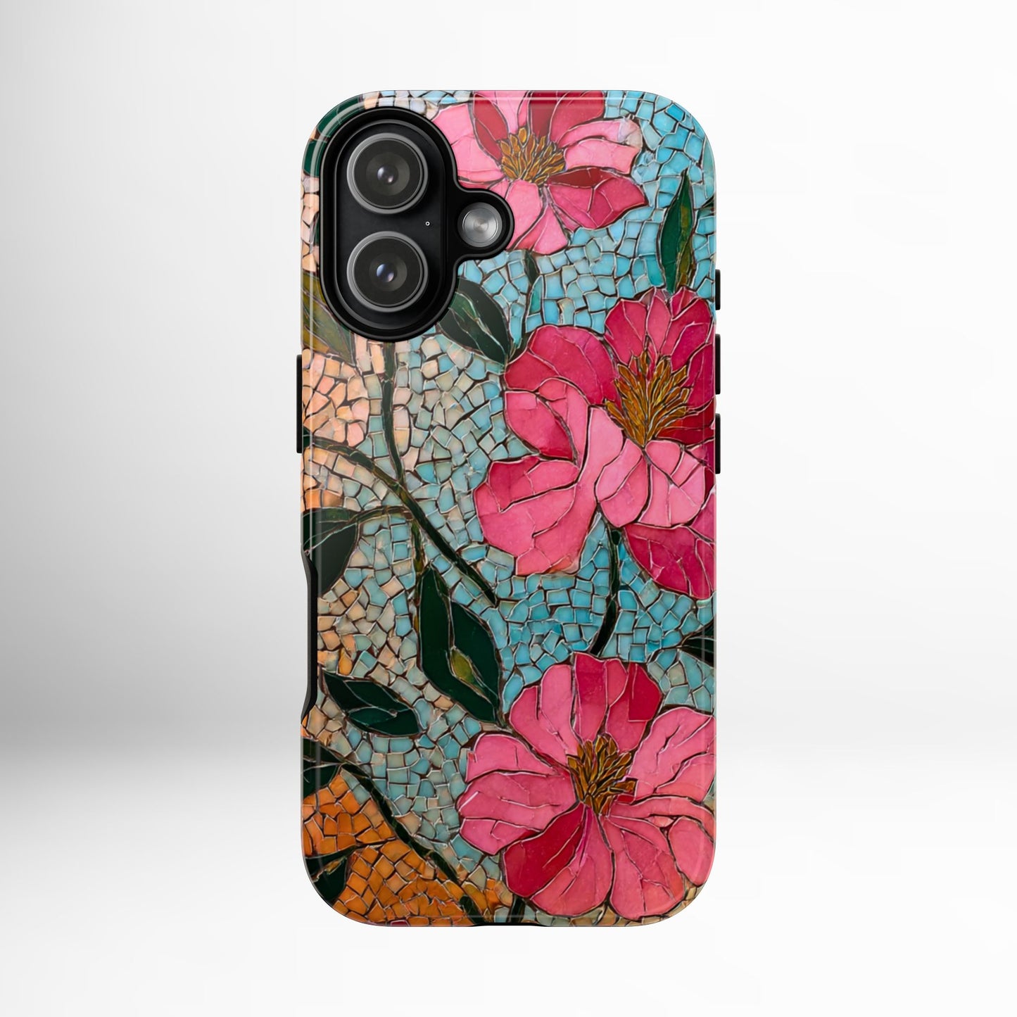Bright Floral Mosaic Phone Case, iPhone 15 16 17 Pro Air Case, Pixel 9 Pro Cover, Samsung Galaxy 25 Pro Case