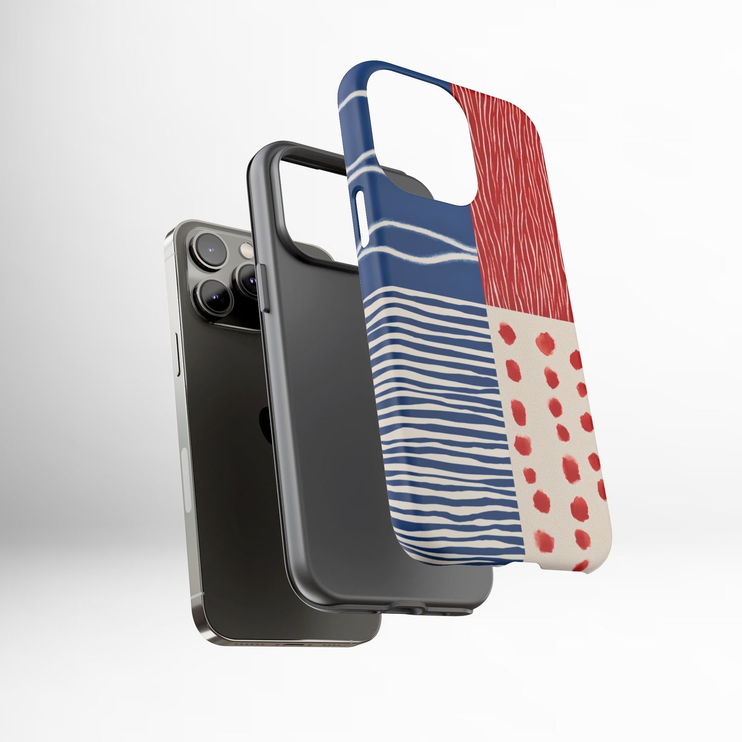 Abstract Geometric Phone Case | Red, Blue & White Pattern Cover for iPhone, Galaxy, Pixel