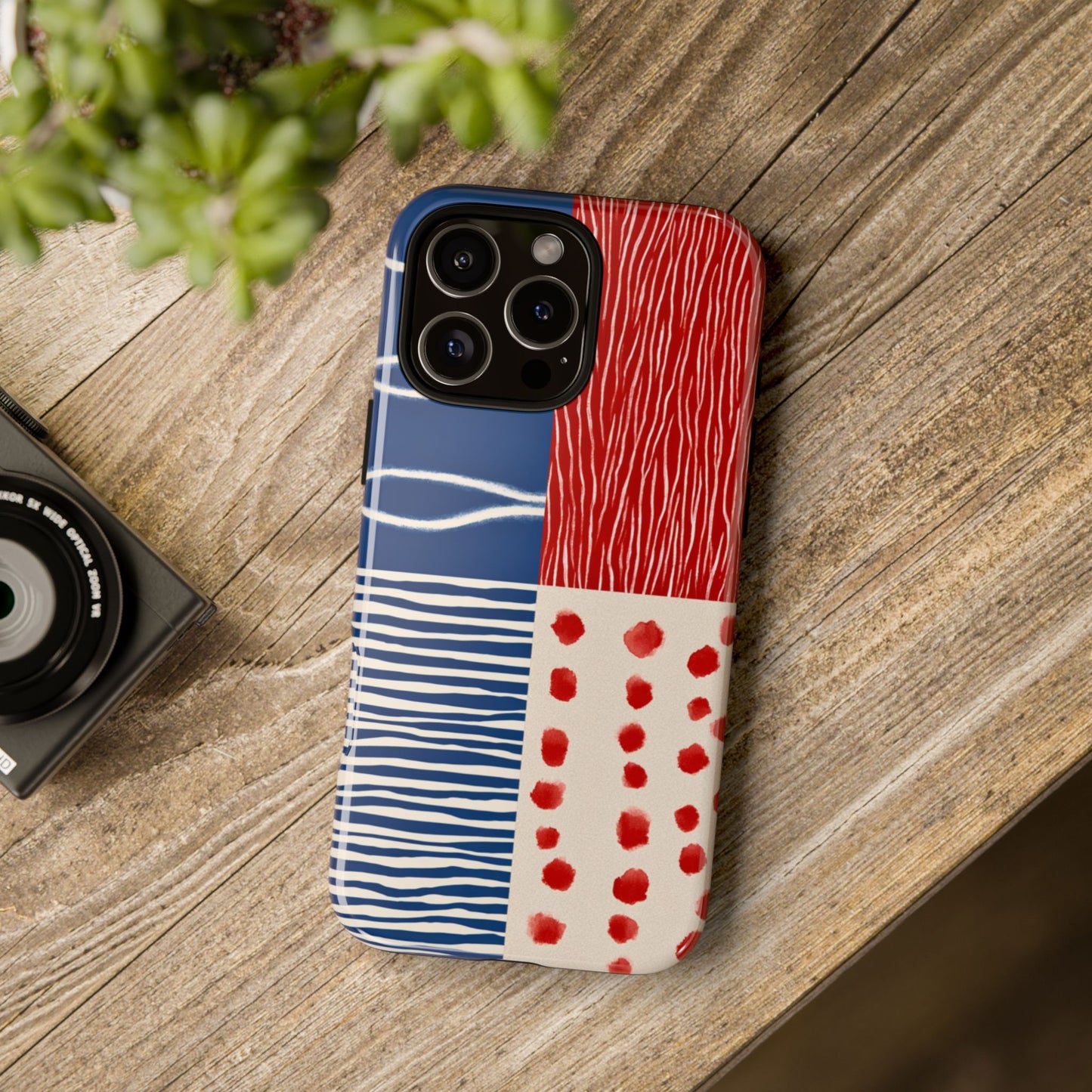 Abstract Geometric Phone Case | Red, Blue & White Pattern Cover for iPhone, Galaxy, Pixel