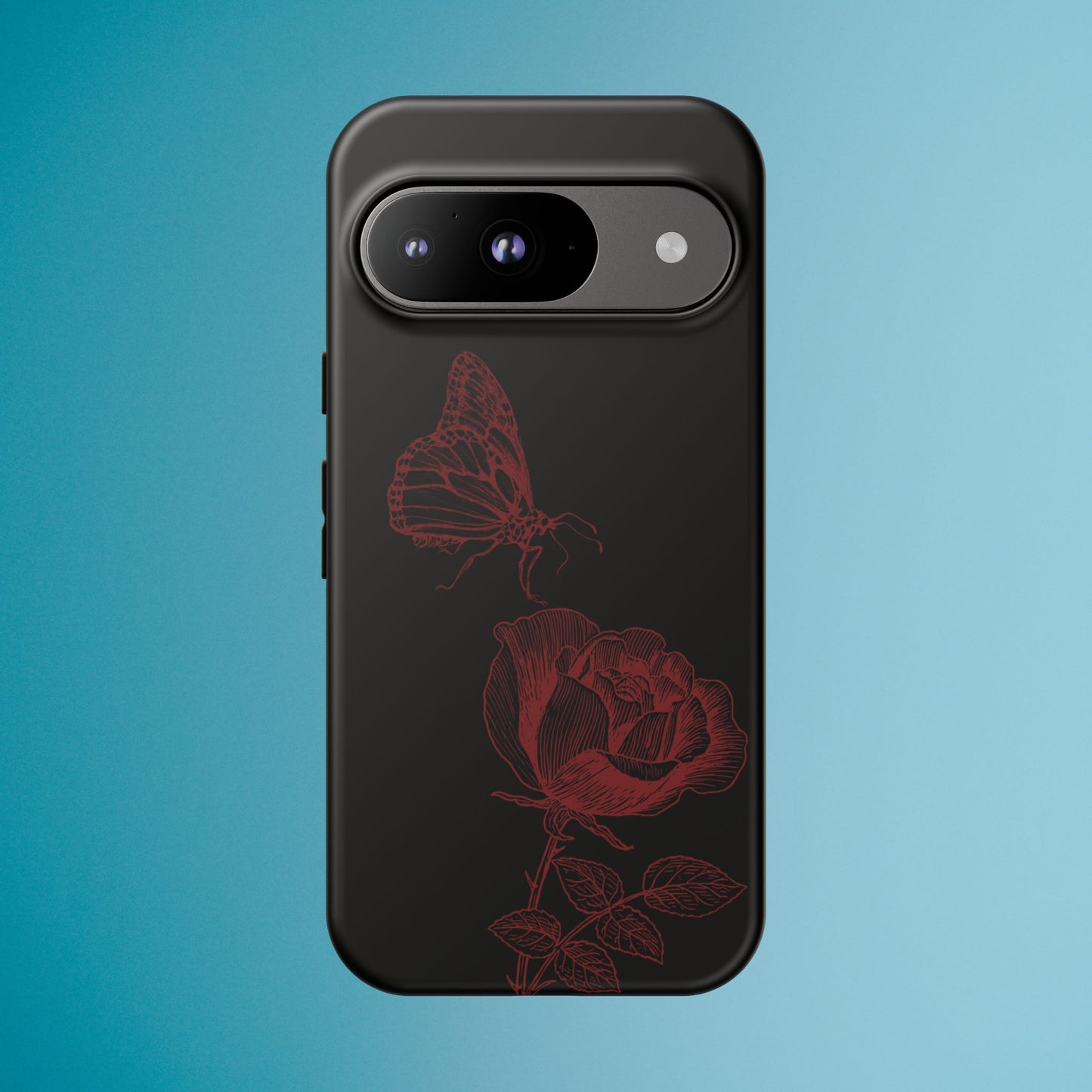 Black Rose and Butterfly Phone Case - Dark Academia Aesthetic Gothic iPhone, Galaxy and Pixel Cover
