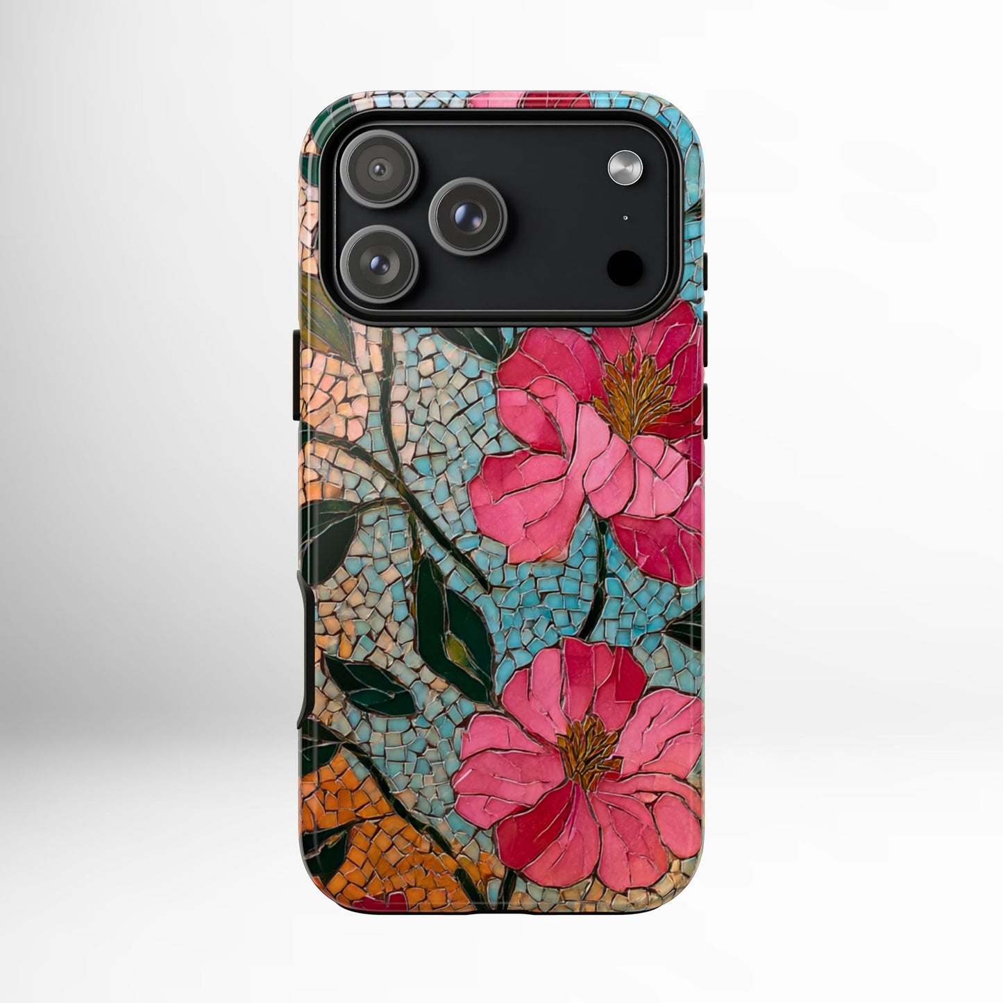 Bright Floral Mosaic Phone Case, iPhone 15 16 17 Pro Air Case, Pixel 9 Pro Cover, Samsung Galaxy 25 Pro Case