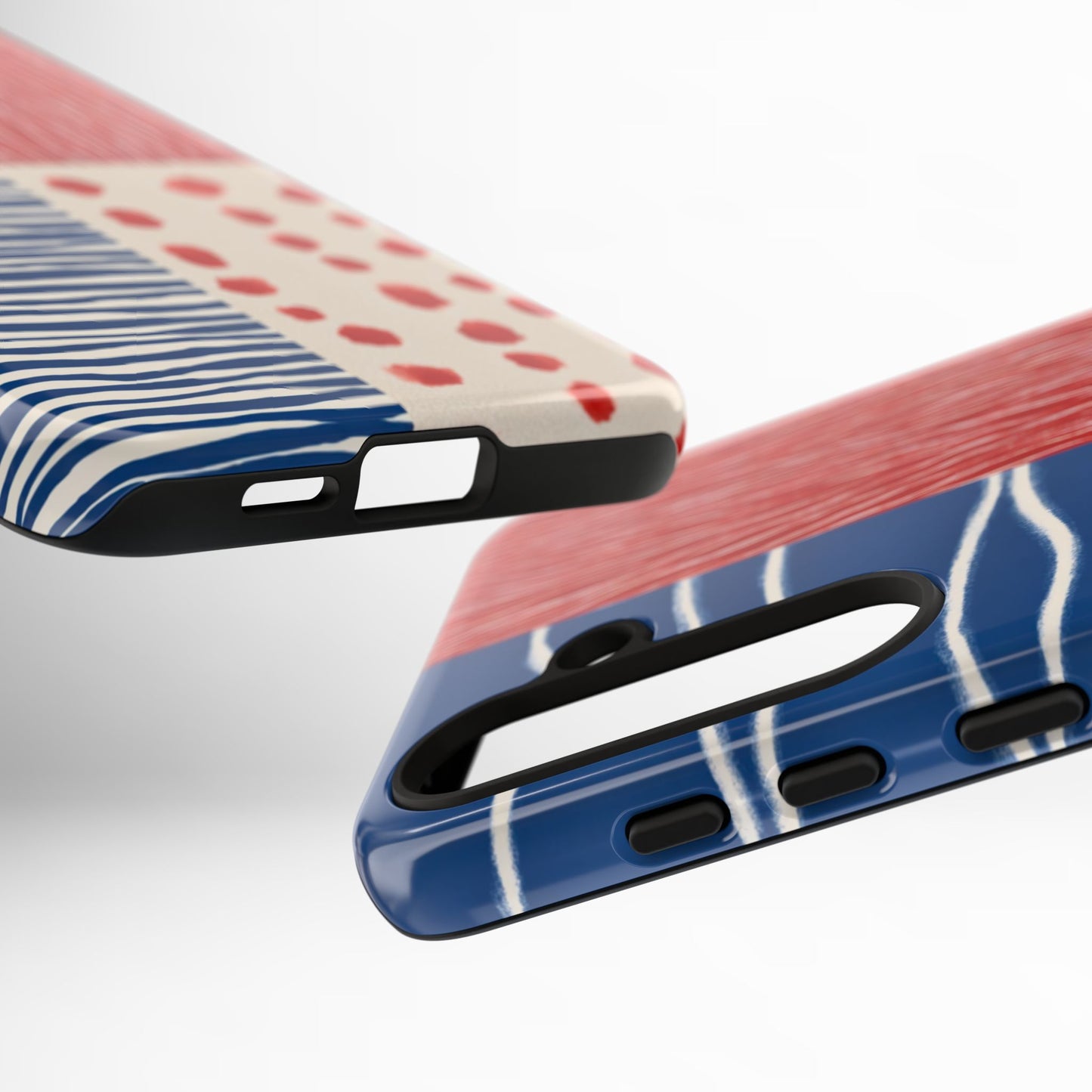 Abstract Geometric Phone Case | Red, Blue & White Pattern Cover for iPhone, Galaxy, Pixel