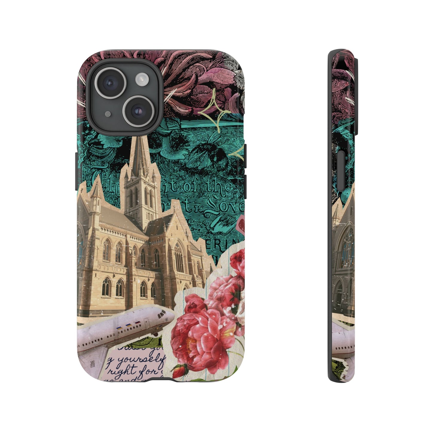 Gothic Cathedral Phone Case, Dark Academia Aesthetic, Fall Floral Art iPhone Samsung Pixel Cover, Scrapbook Vintage Phone Case Design