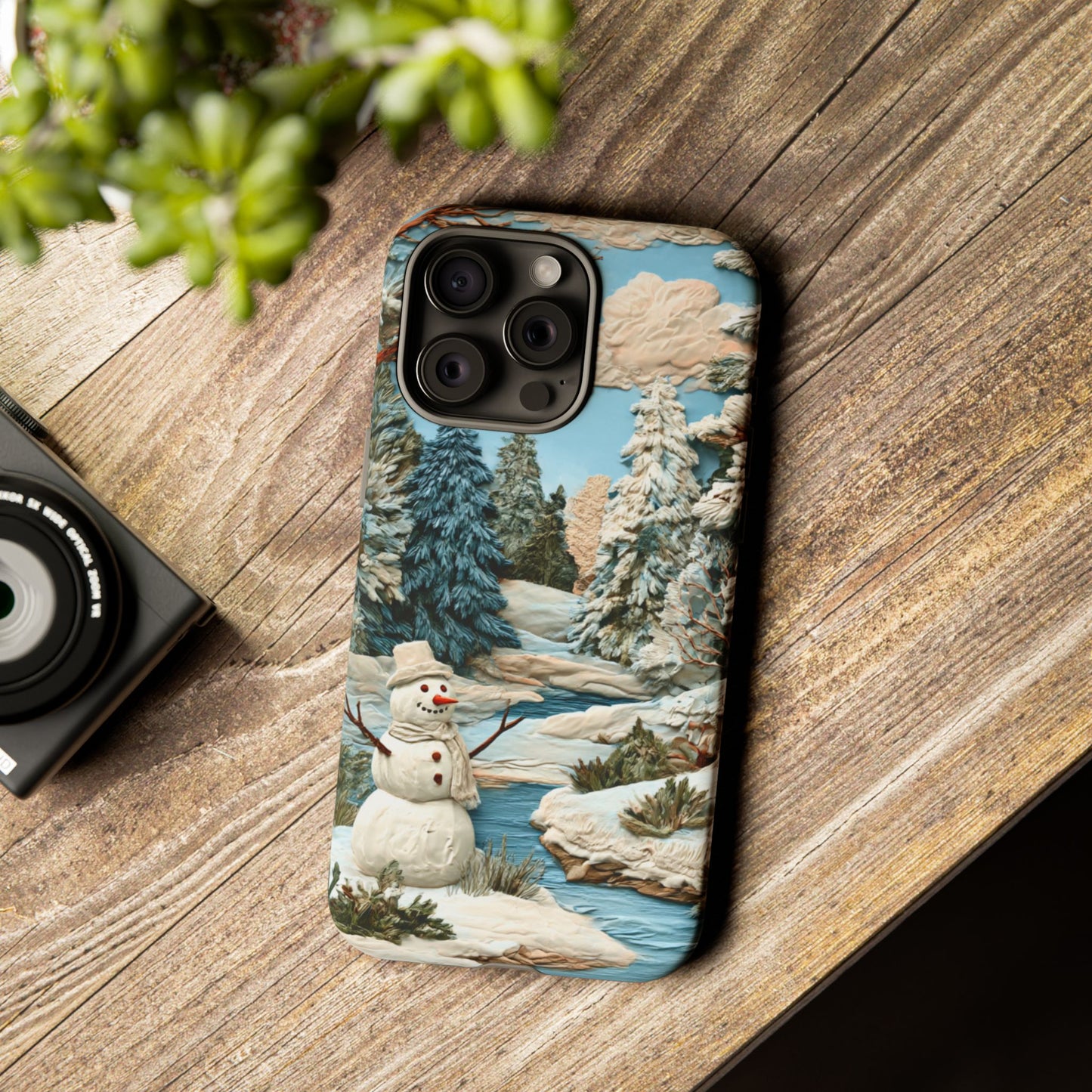 Snowman Winter Scene Phone Case Christmas Holiday Cover for iPhone Samsung Pixel