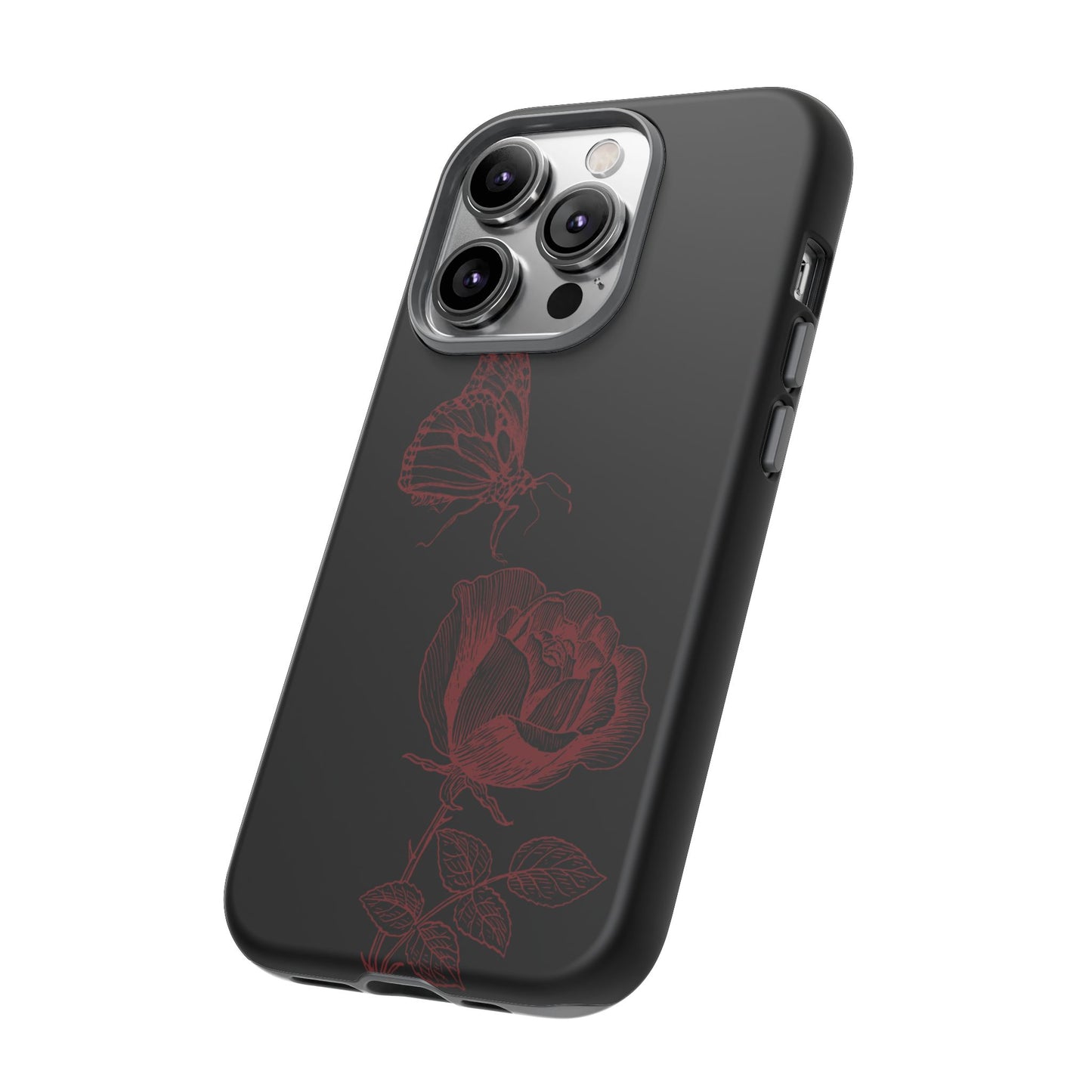 Black Rose and Butterfly Phone Case - Dark Academia Aesthetic Gothic iPhone, Galaxy and Pixel Cover