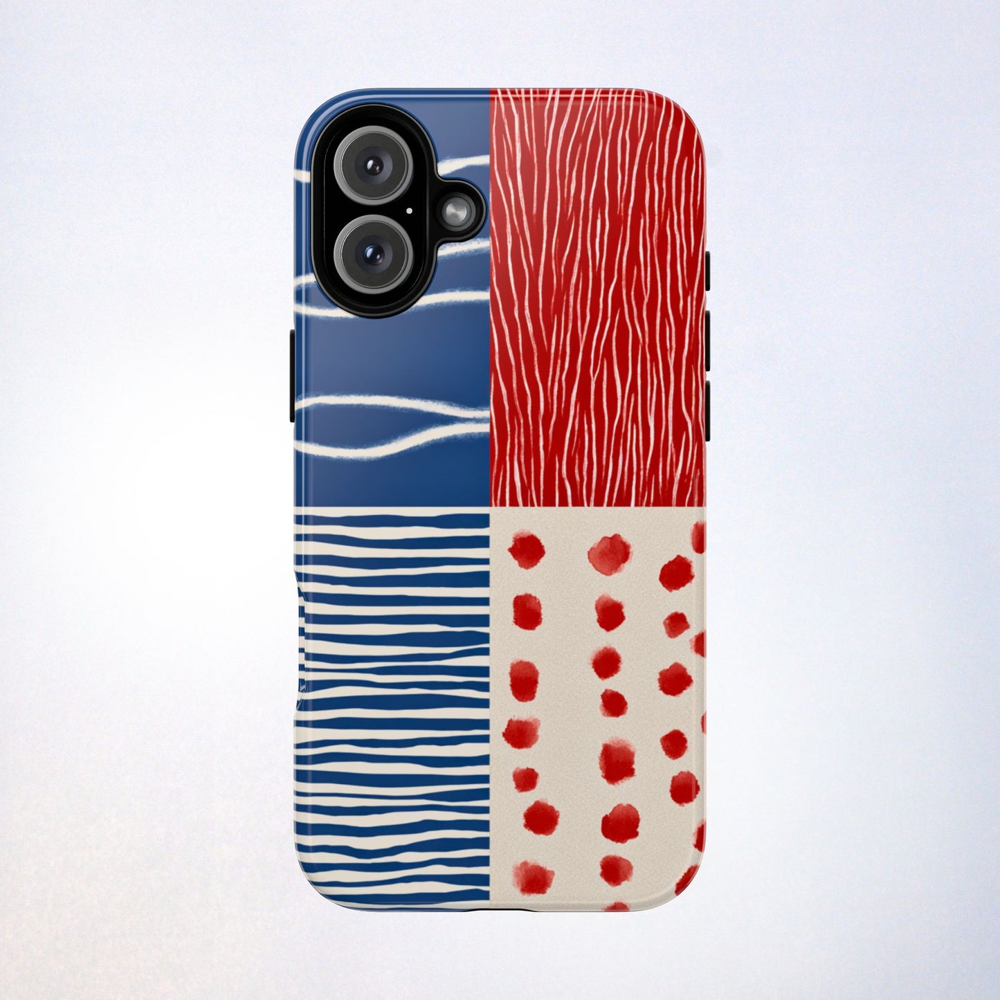Abstract Geometric Phone Case | Red, Blue & White Pattern Cover for iPhone, Galaxy, Pixel