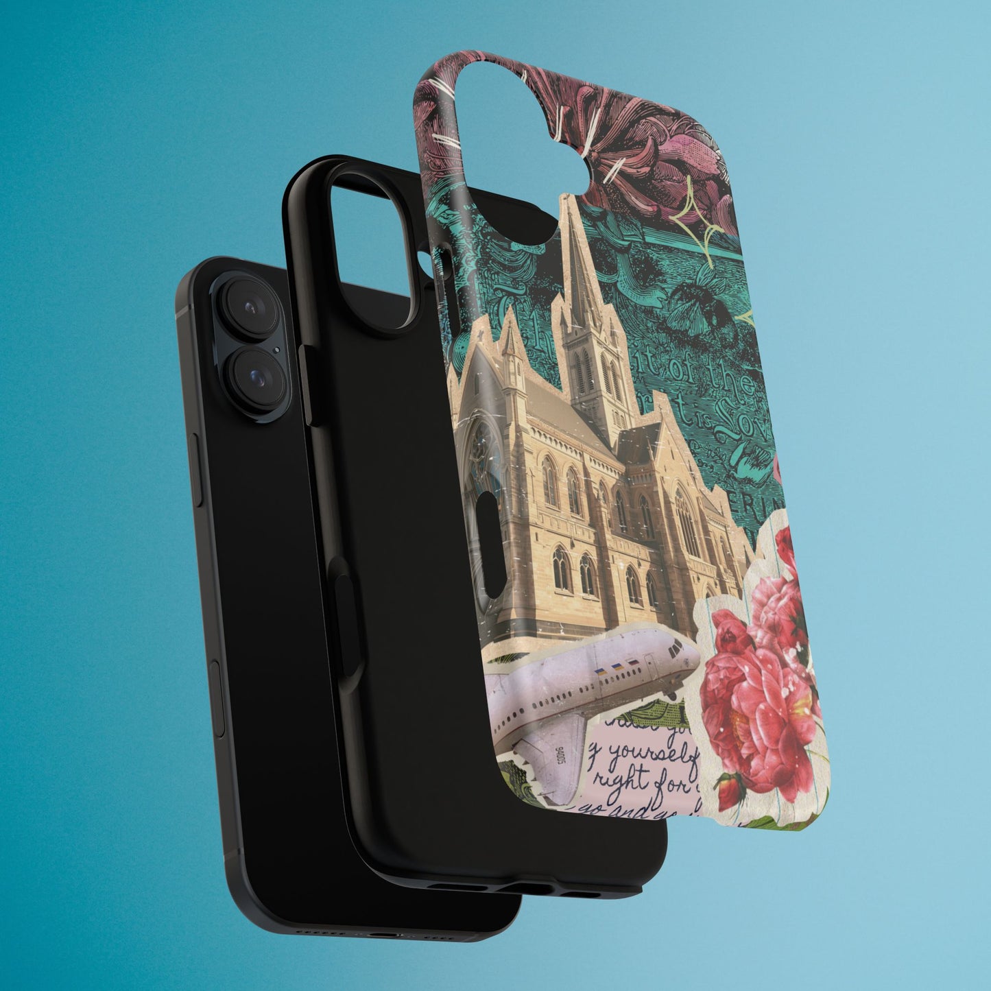 Gothic Cathedral Phone Case, Dark Academia Aesthetic, Fall Floral Art iPhone Samsung Pixel Cover, Scrapbook Vintage Phone Case Design