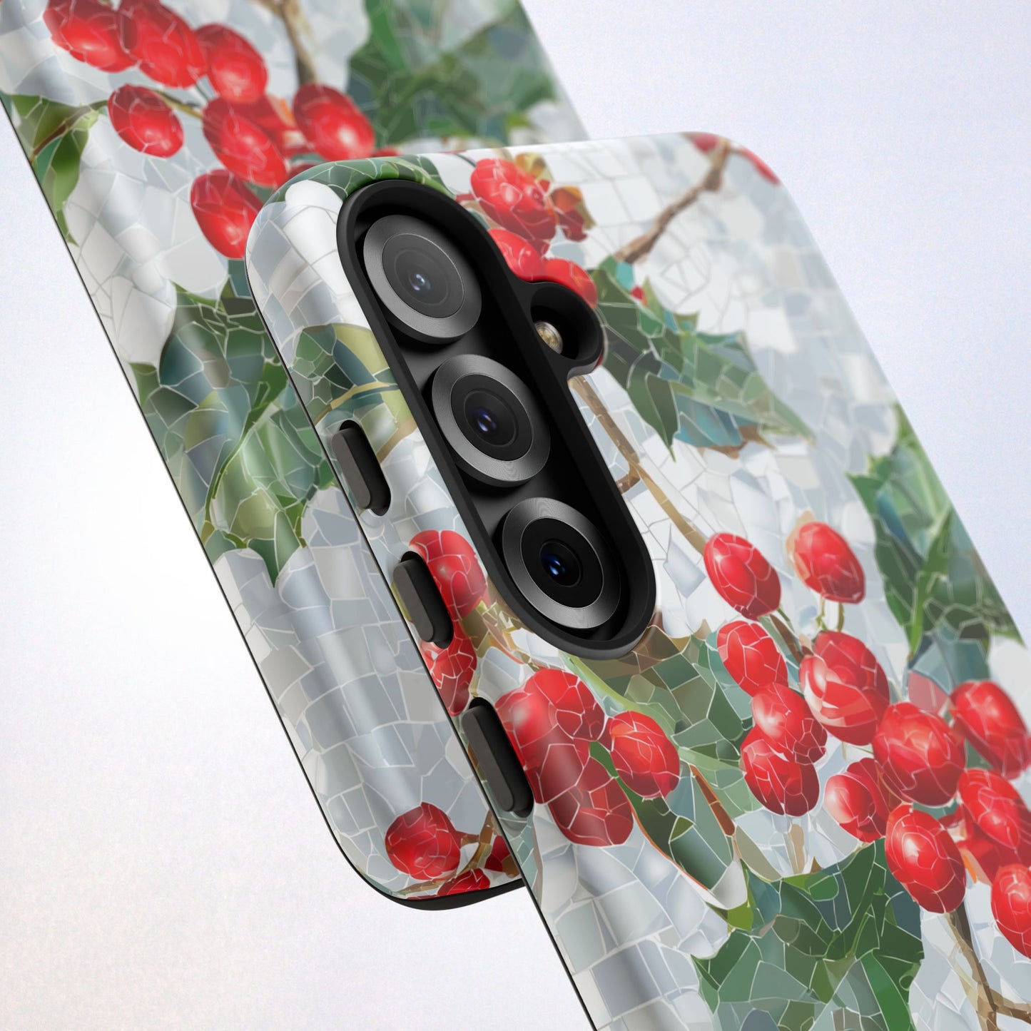 Holly Berry Phone Case, Christmas Mosaic Design, Winter Botanical Cover for iPhone Samsung Pixel