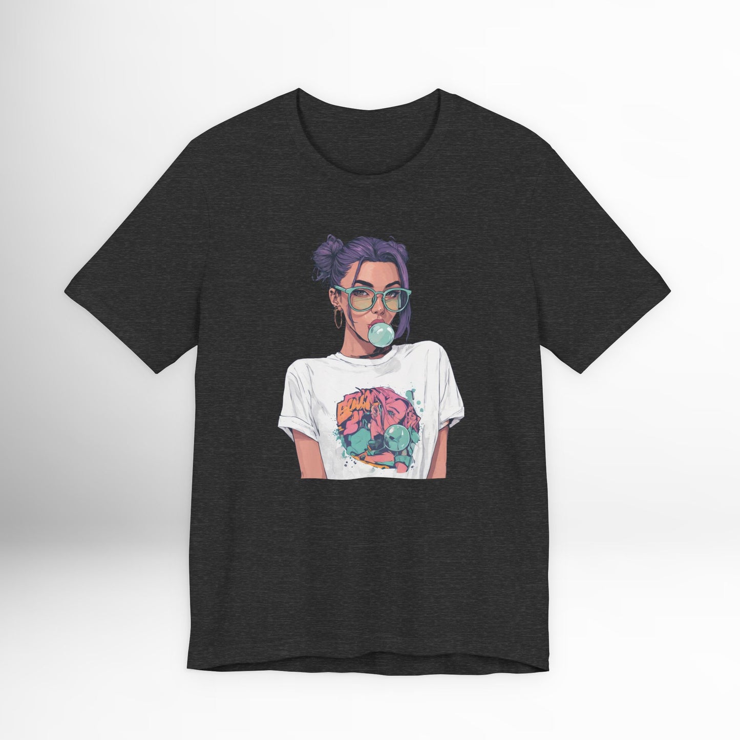 Anime Girl Graphic T Shirt, Bubblegum Pop Art Tee, Japanese Streetwear Aesthetic, Cool Manga Style Top, Gift for Anime Fans