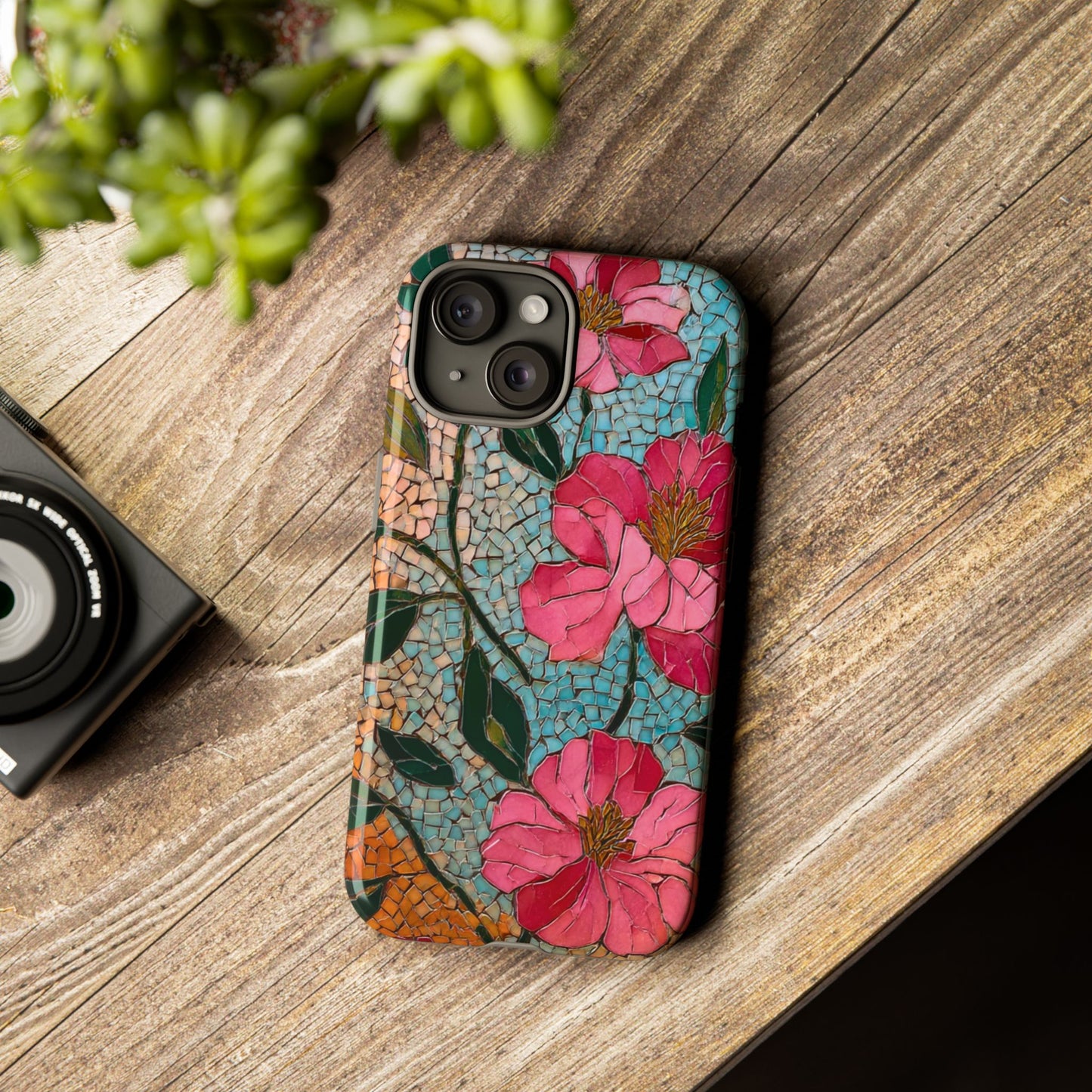 Bright Floral Mosaic Phone Case, iPhone 15 16 17 Pro Air Case, Pixel 9 Pro Cover, Samsung Galaxy 25 Pro Case