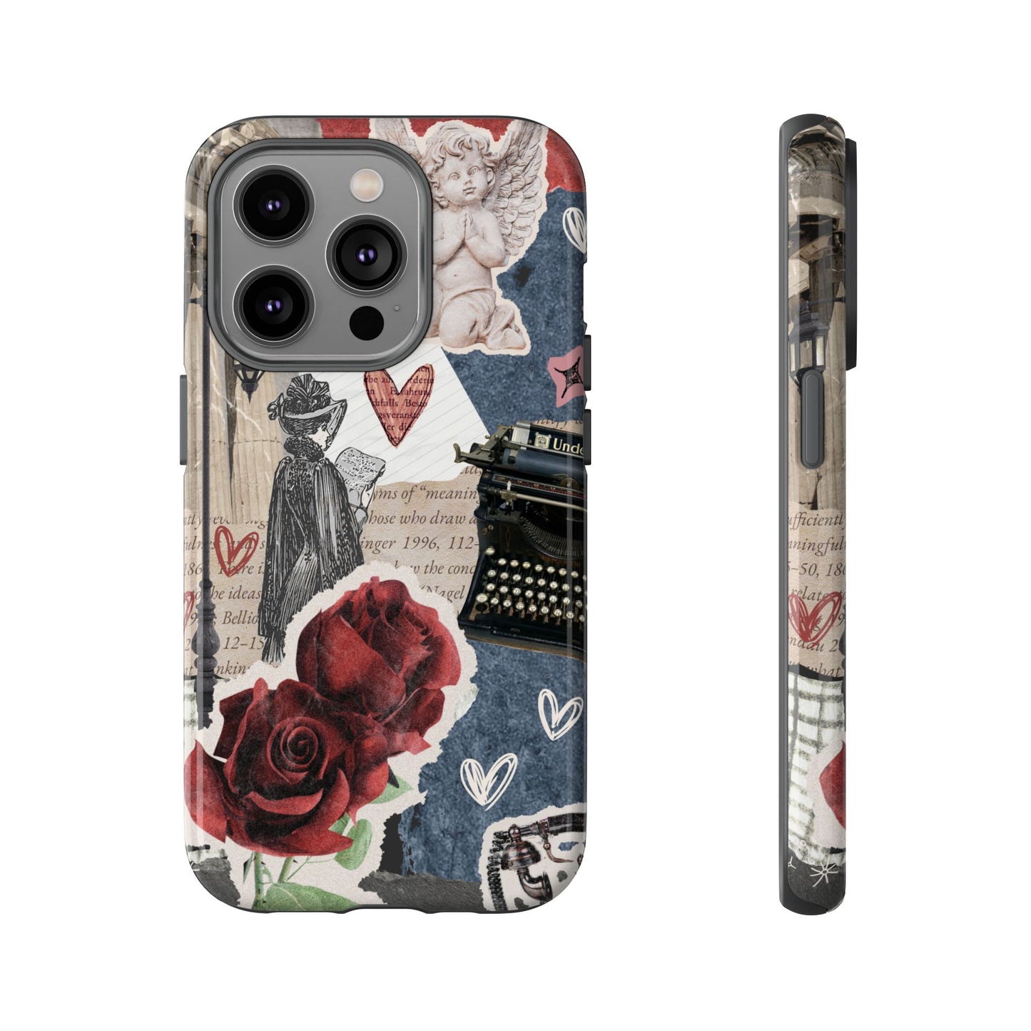 Romantic Collage Phone Case, Vintage Rose Paris Design, Gothic Aesthetic iPhone Samsung Pixel Cover, Bookish Gift