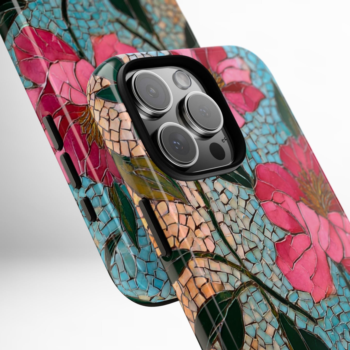 Bright Floral Mosaic Phone Case, iPhone 15 16 17 Pro Air Case, Pixel 9 Pro Cover, Samsung Galaxy 25 Pro Case