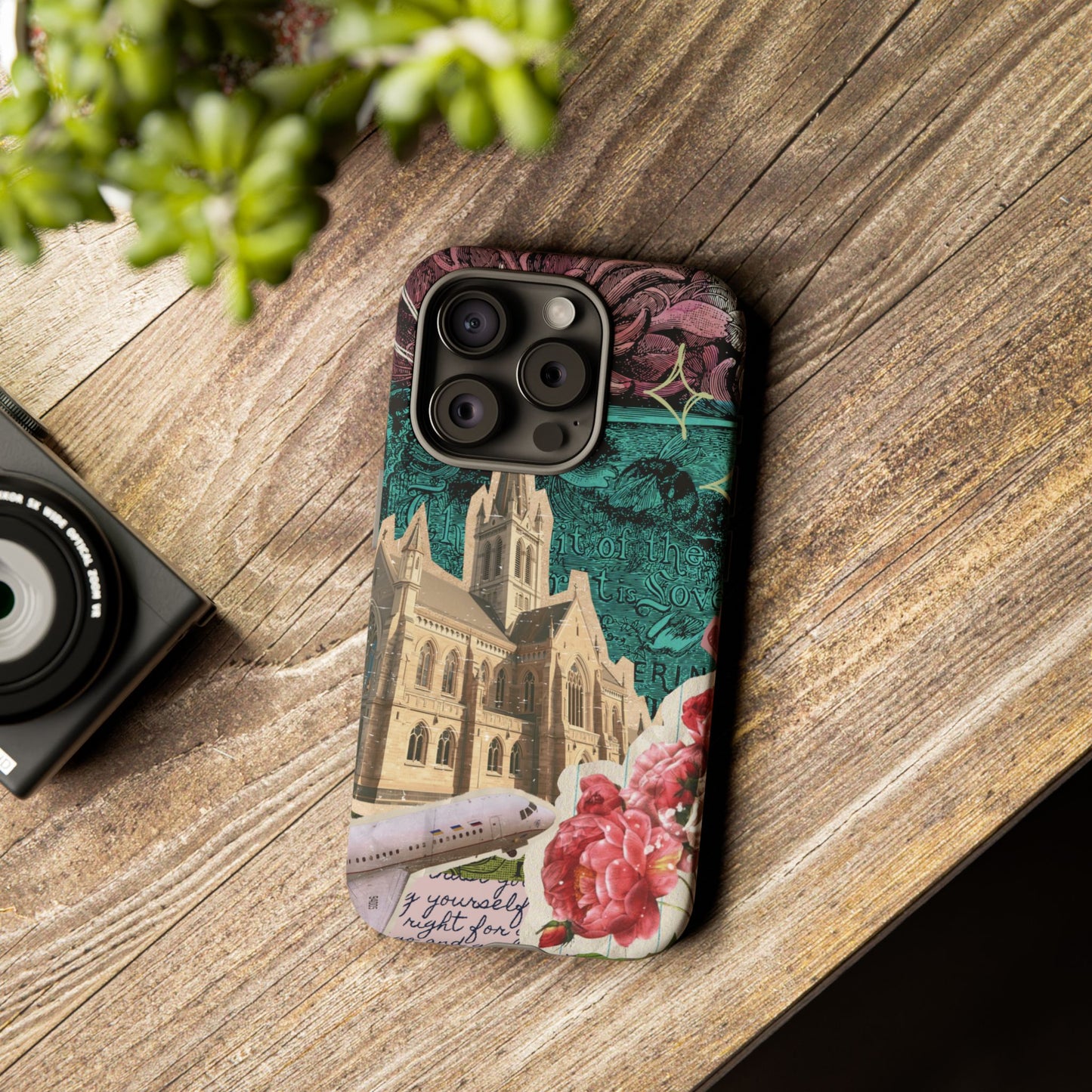 Gothic Cathedral Phone Case, Dark Academia Aesthetic, Fall Floral Art iPhone Samsung Pixel Cover, Scrapbook Vintage Phone Case Design