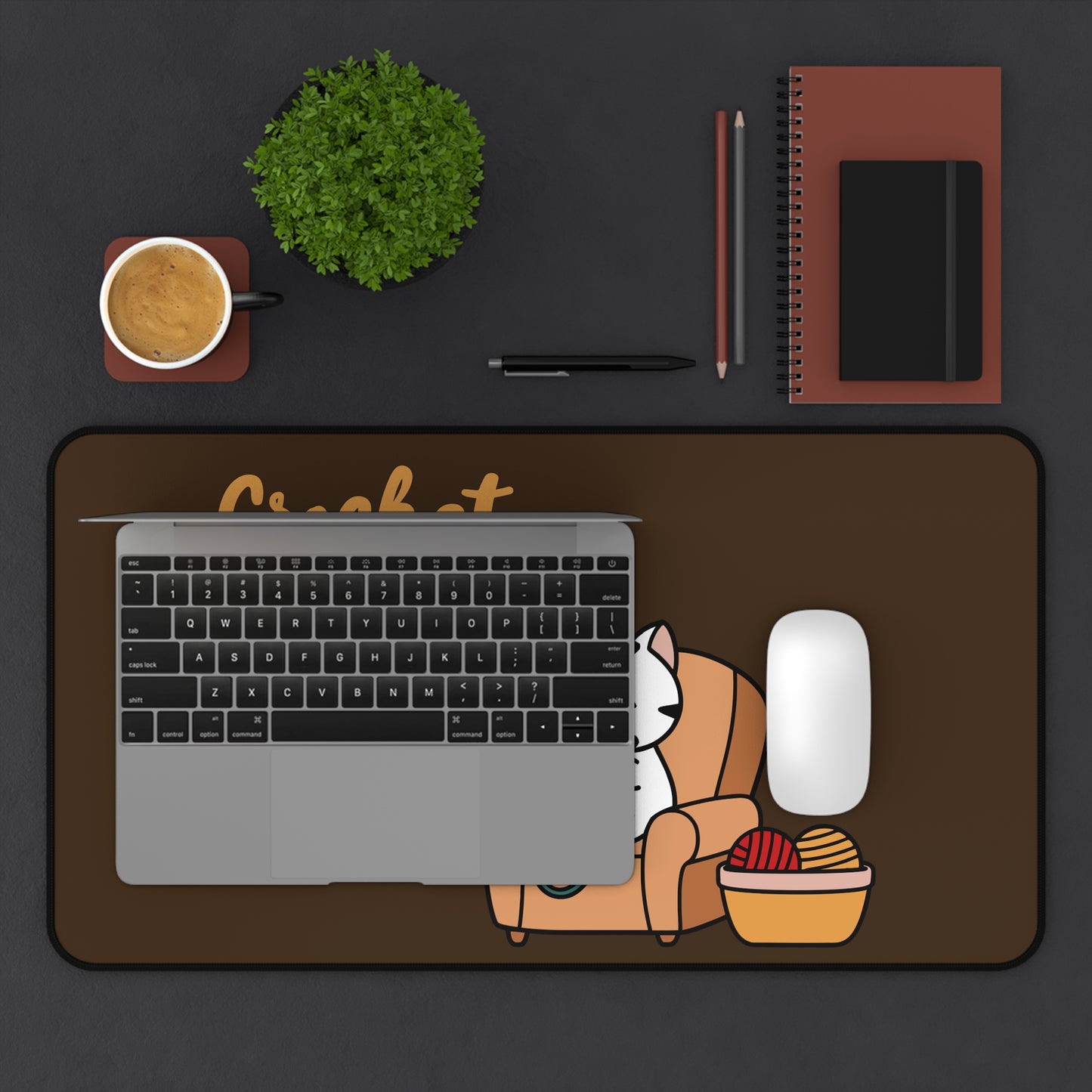 Crochet Cat Desk Mat, Cute Crochet Lover Mouse Pad, Yarn Craft Gift, Crochet Workspace Decor