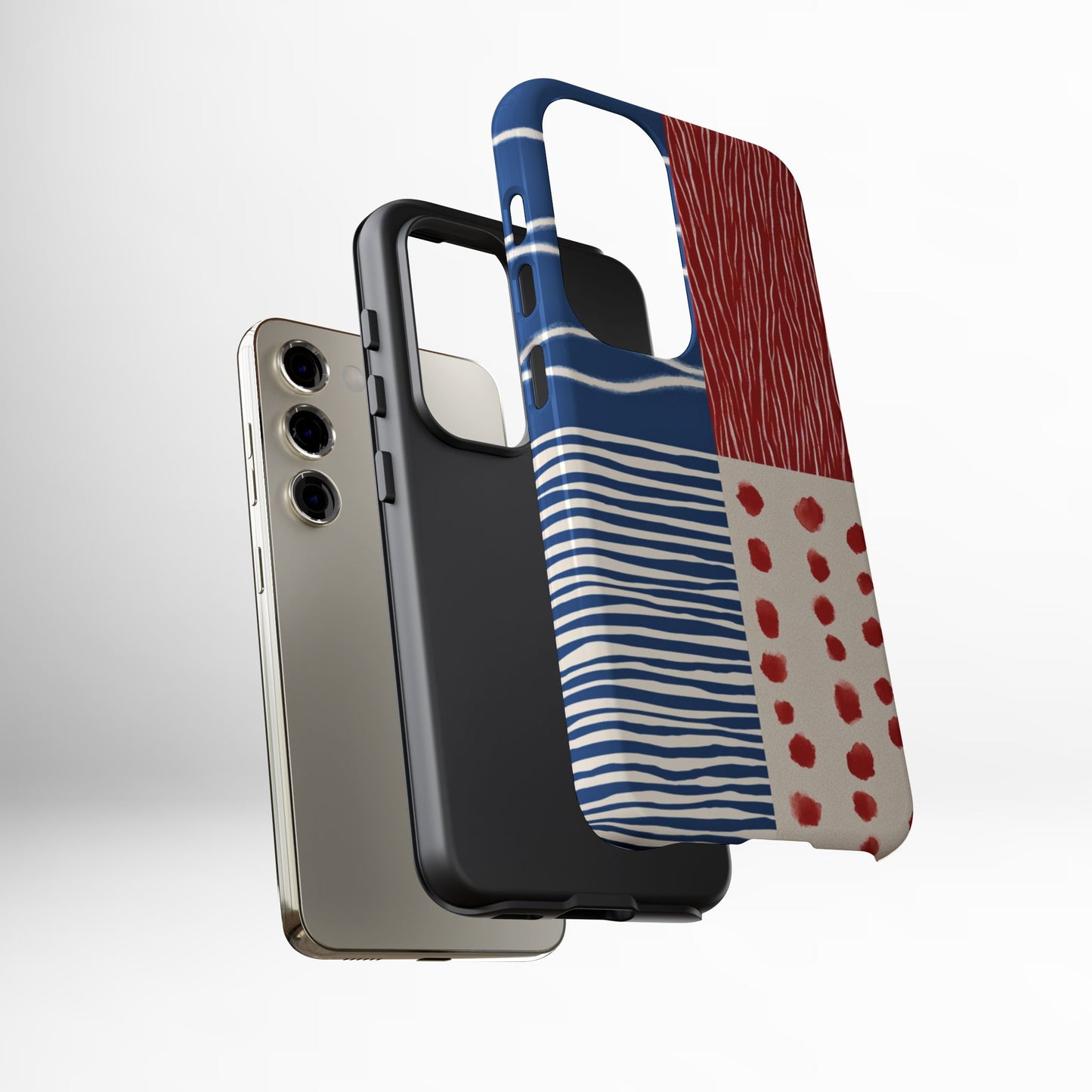 Abstract Geometric Phone Case | Red, Blue & White Pattern Cover for iPhone, Galaxy, Pixel