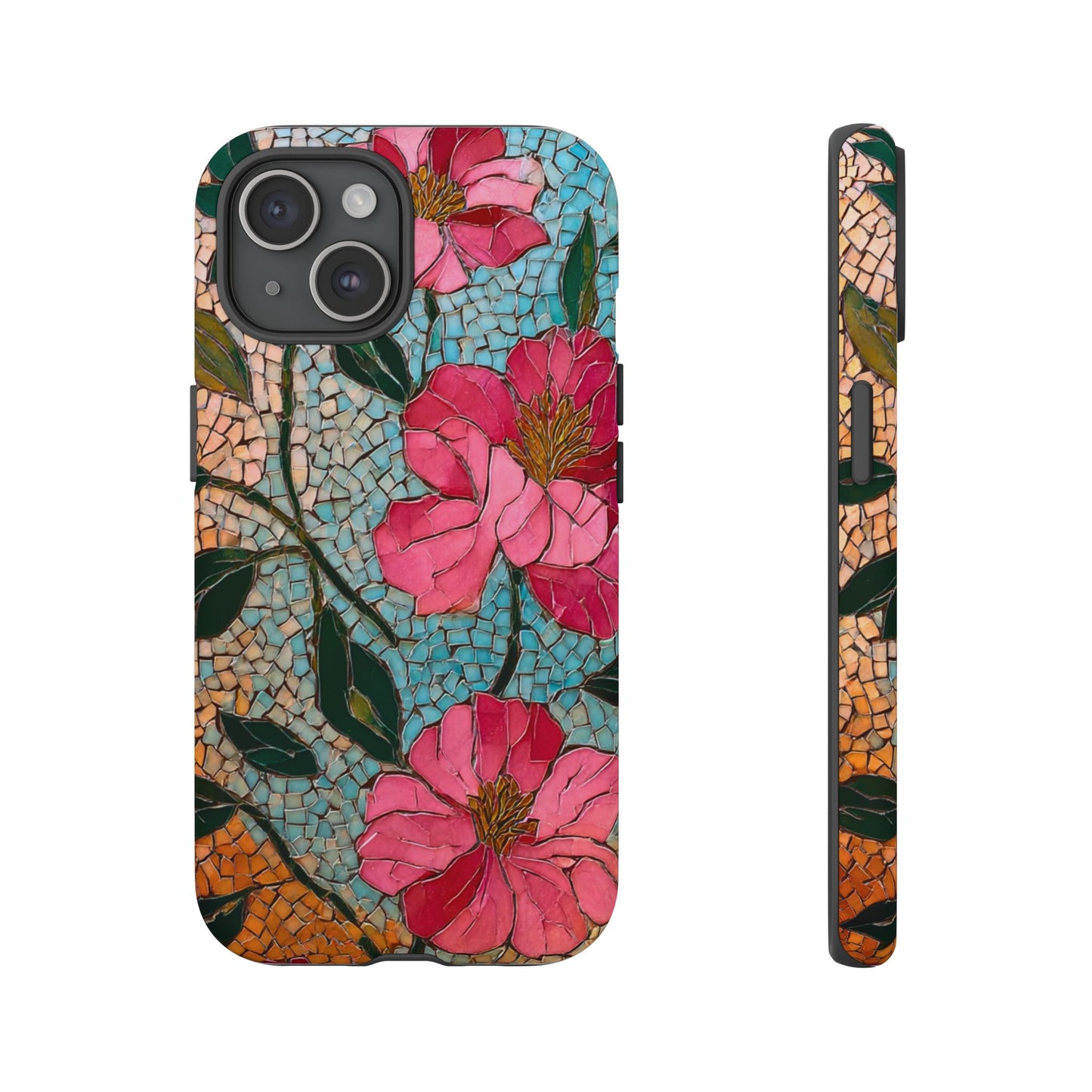 Bright Floral Mosaic Phone Case, iPhone 15 16 17 Pro Air Case, Pixel 9 Pro Cover, Samsung Galaxy 25 Pro Case