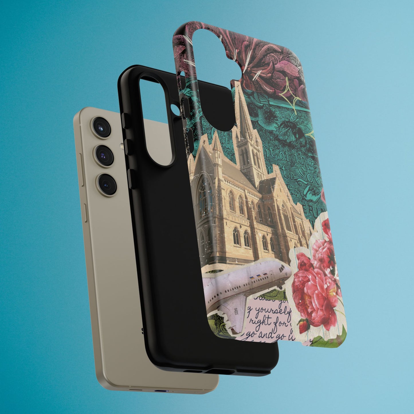 Gothic Cathedral Phone Case, Dark Academia Aesthetic, Fall Floral Art iPhone Samsung Pixel Cover, Scrapbook Vintage Phone Case Design