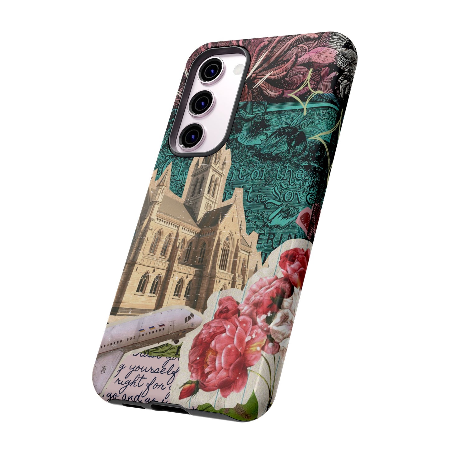 Gothic Cathedral Phone Case, Dark Academia Aesthetic, Fall Floral Art iPhone Samsung Pixel Cover, Scrapbook Vintage Phone Case Design