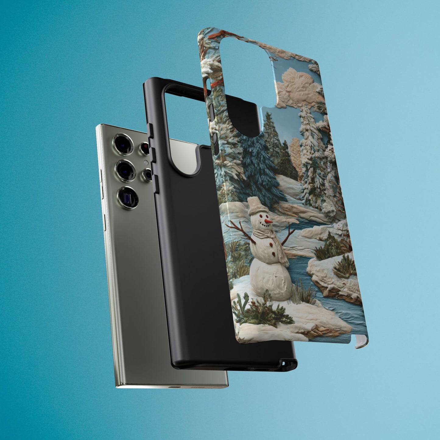 Snowman Winter Scene Phone Case Christmas Holiday Cover for iPhone Samsung Pixel