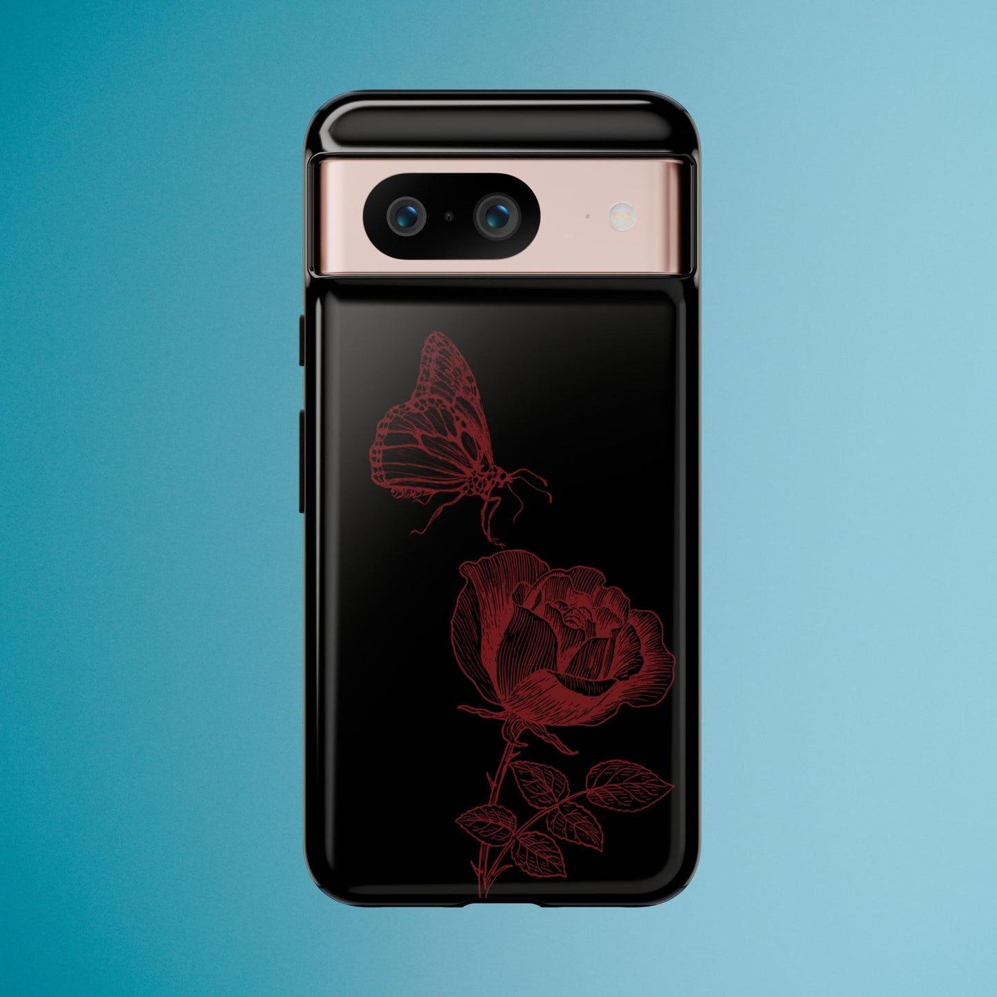 Black Rose and Butterfly Phone Case - Dark Academia Aesthetic Gothic iPhone, Galaxy and Pixel Cover