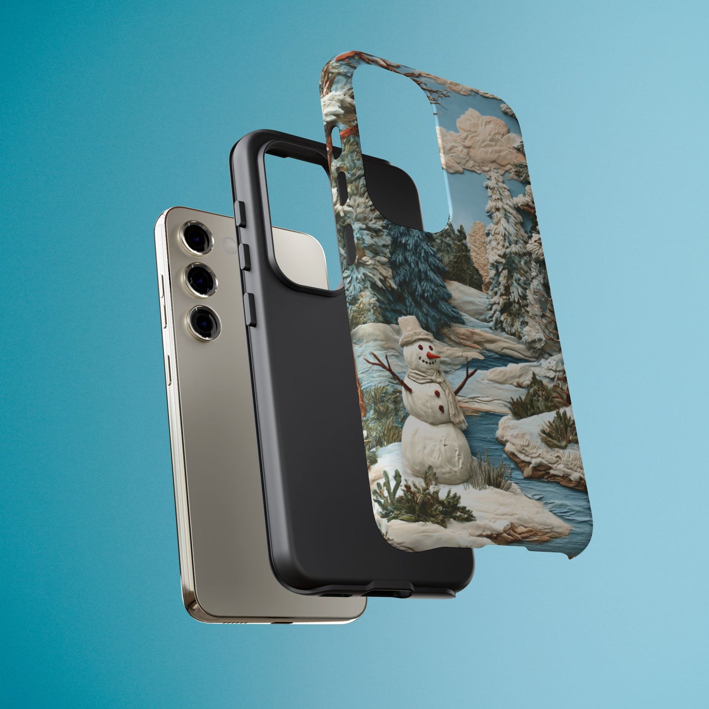 Snowman Winter Scene Phone Case Christmas Holiday Cover for iPhone Samsung Pixel