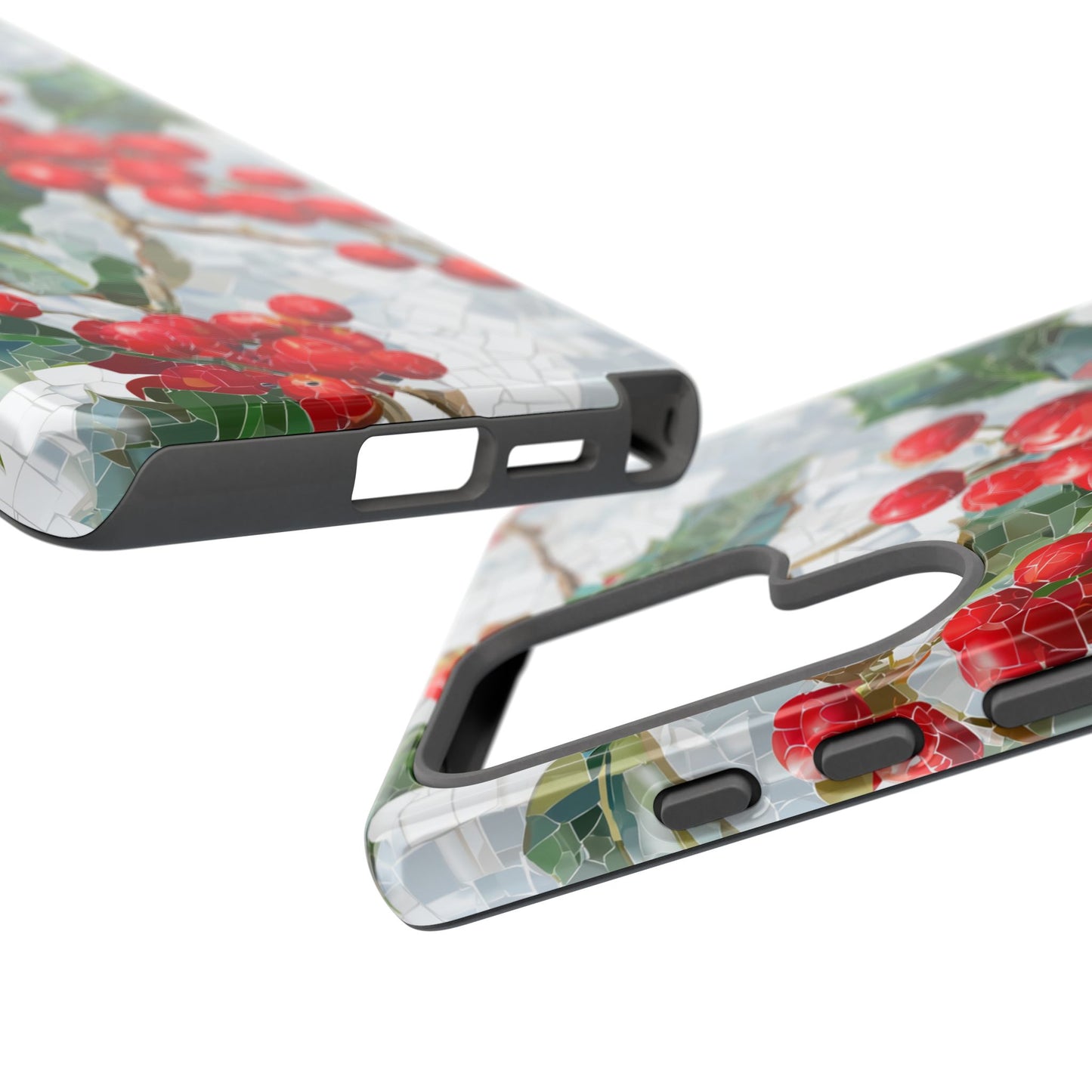 Holly Berry Phone Case, Christmas Mosaic Design, Winter Botanical Cover for iPhone Samsung Pixel