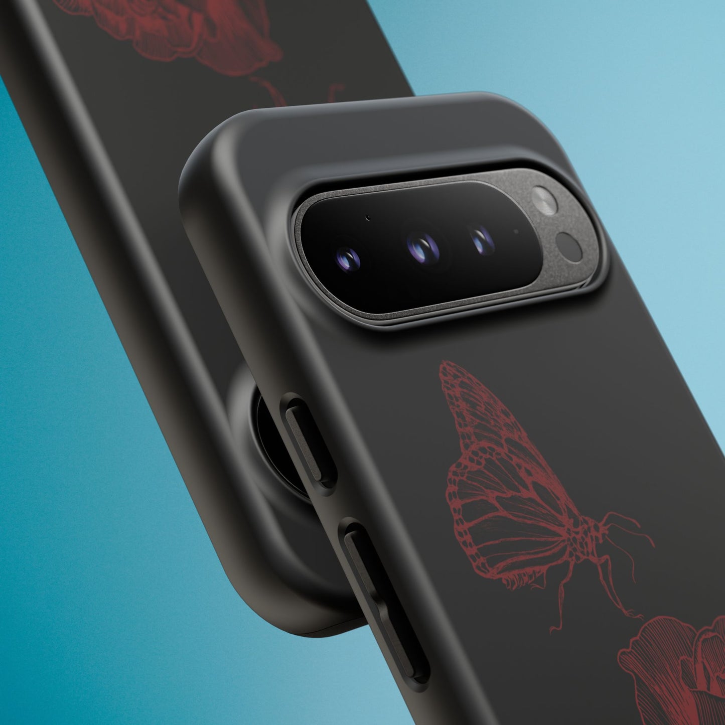 Black Rose and Butterfly Phone Case - Dark Academia Aesthetic Gothic iPhone, Galaxy and Pixel Cover