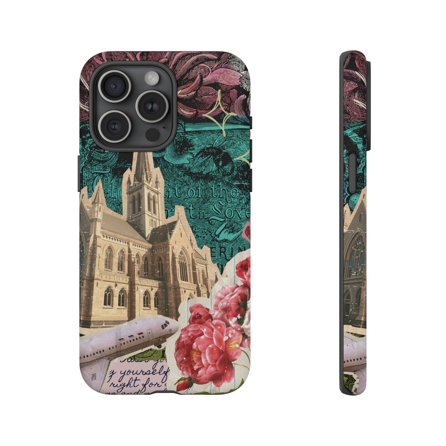 Gothic Cathedral Phone Case, Dark Academia Aesthetic, Fall Floral Art iPhone Samsung Pixel Cover, Scrapbook Vintage Phone Case Design