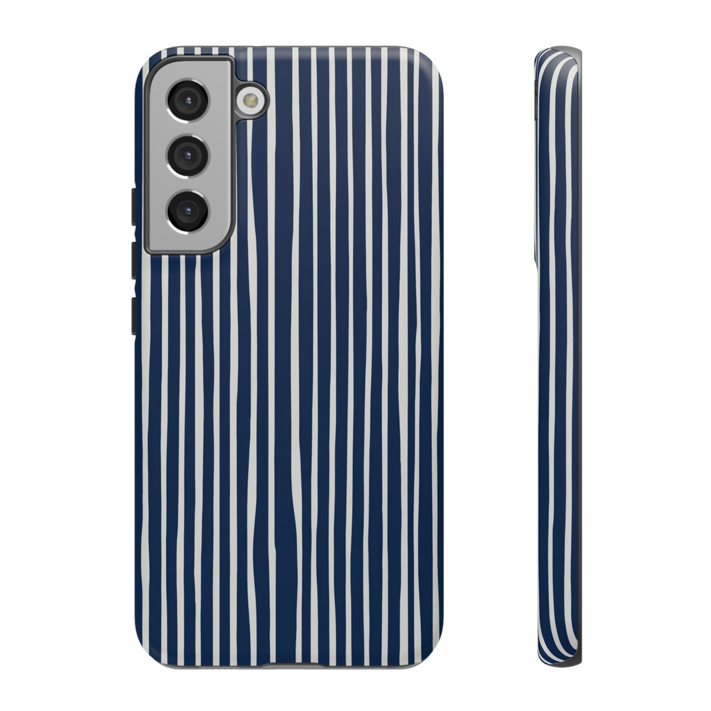 Navy Striped Phone Case | Minimalist Blue and White Stripe Design, Nautical Aesthetic Protective Cover