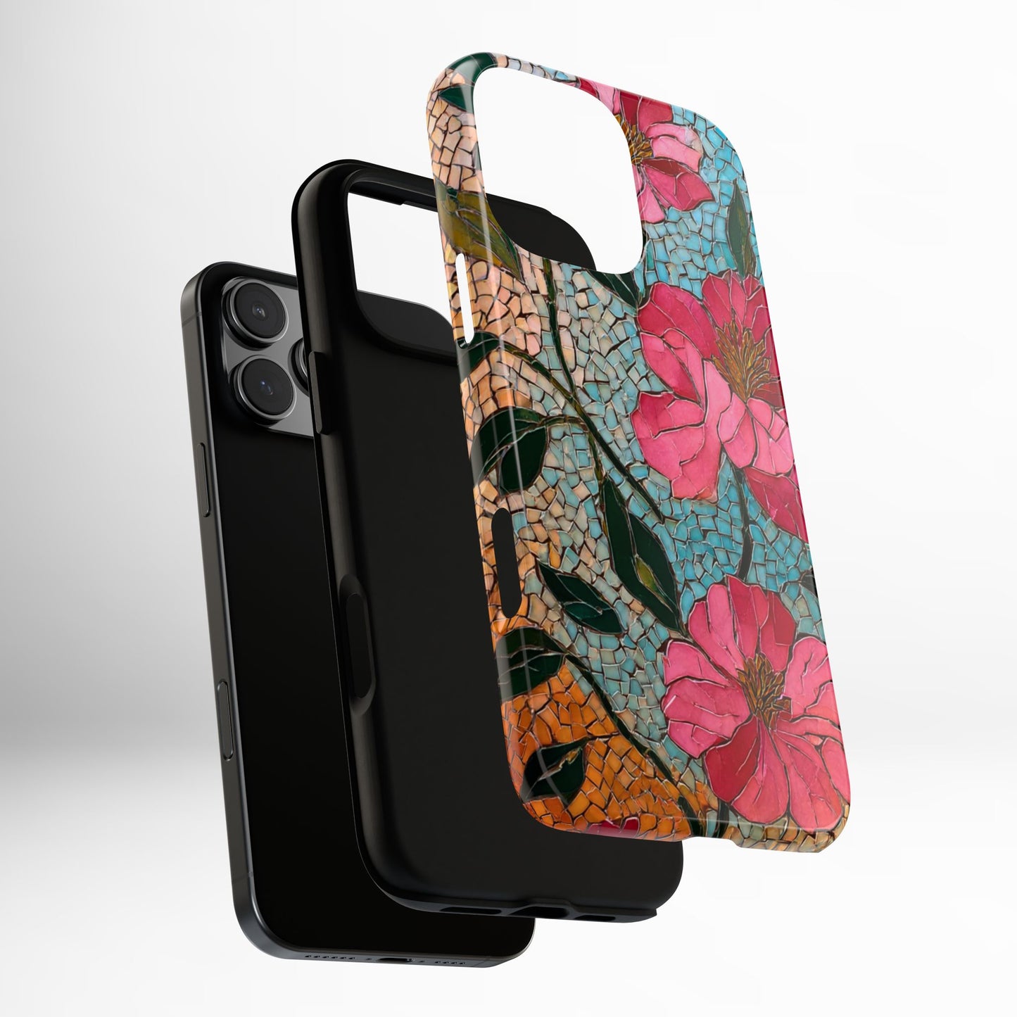 Bright Floral Mosaic Phone Case, iPhone 15 16 17 Pro Air Case, Pixel 9 Pro Cover, Samsung Galaxy 25 Pro Case