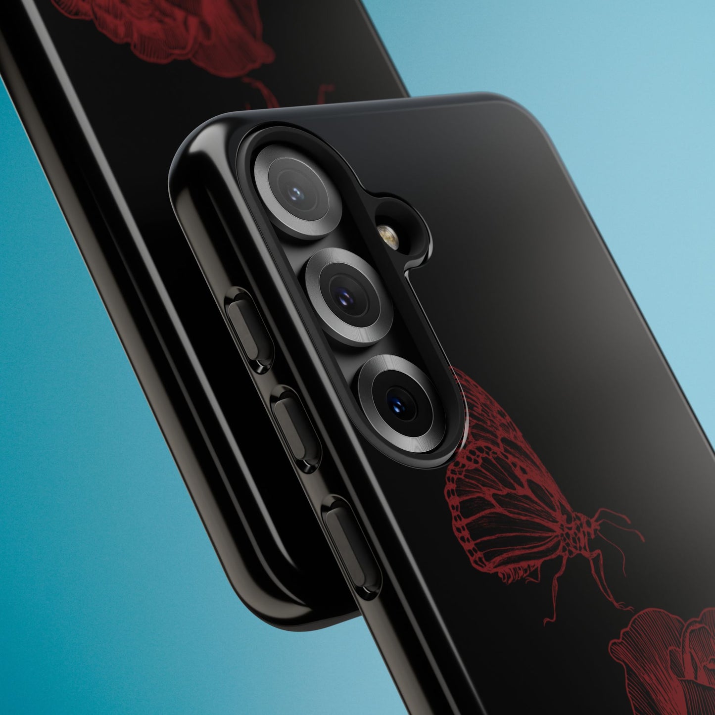 Black Rose and Butterfly Phone Case - Dark Academia Aesthetic Gothic iPhone, Galaxy and Pixel Cover