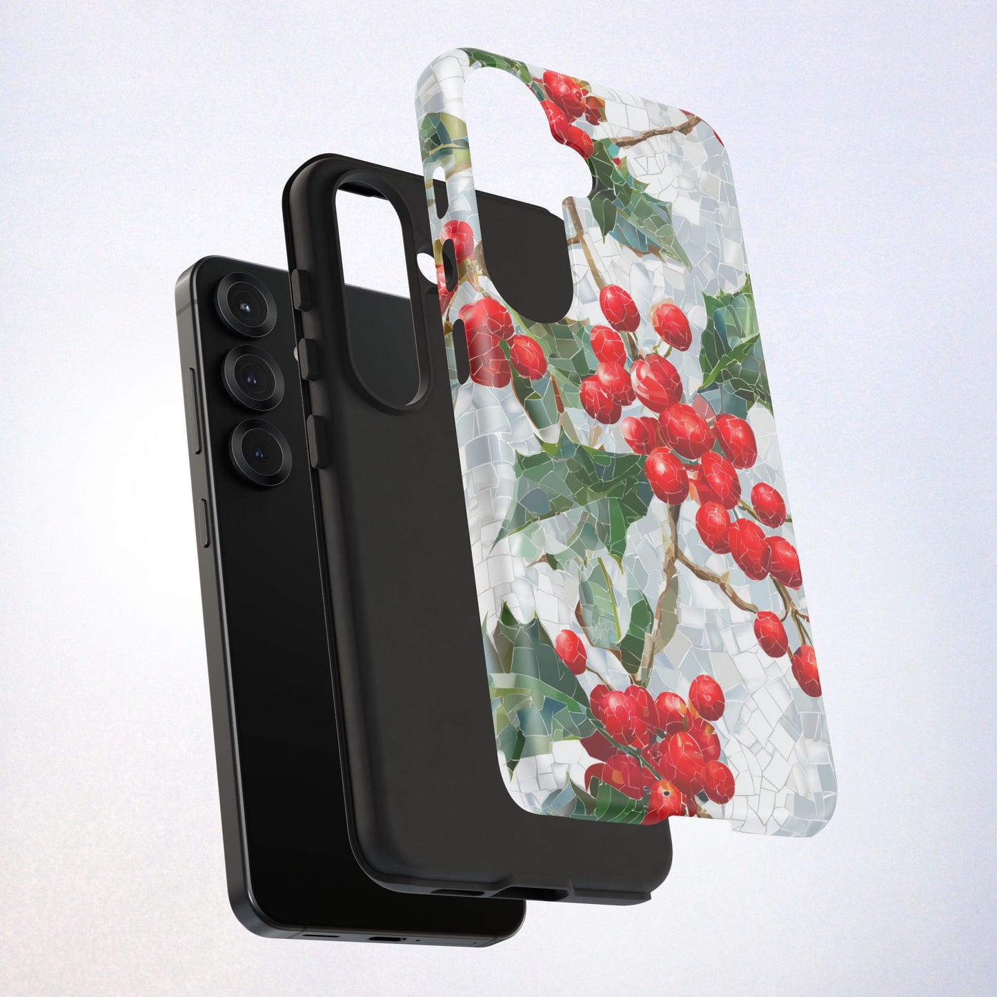 Holly Berry Phone Case, Christmas Mosaic Design, Winter Botanical Cover for iPhone Samsung Pixel