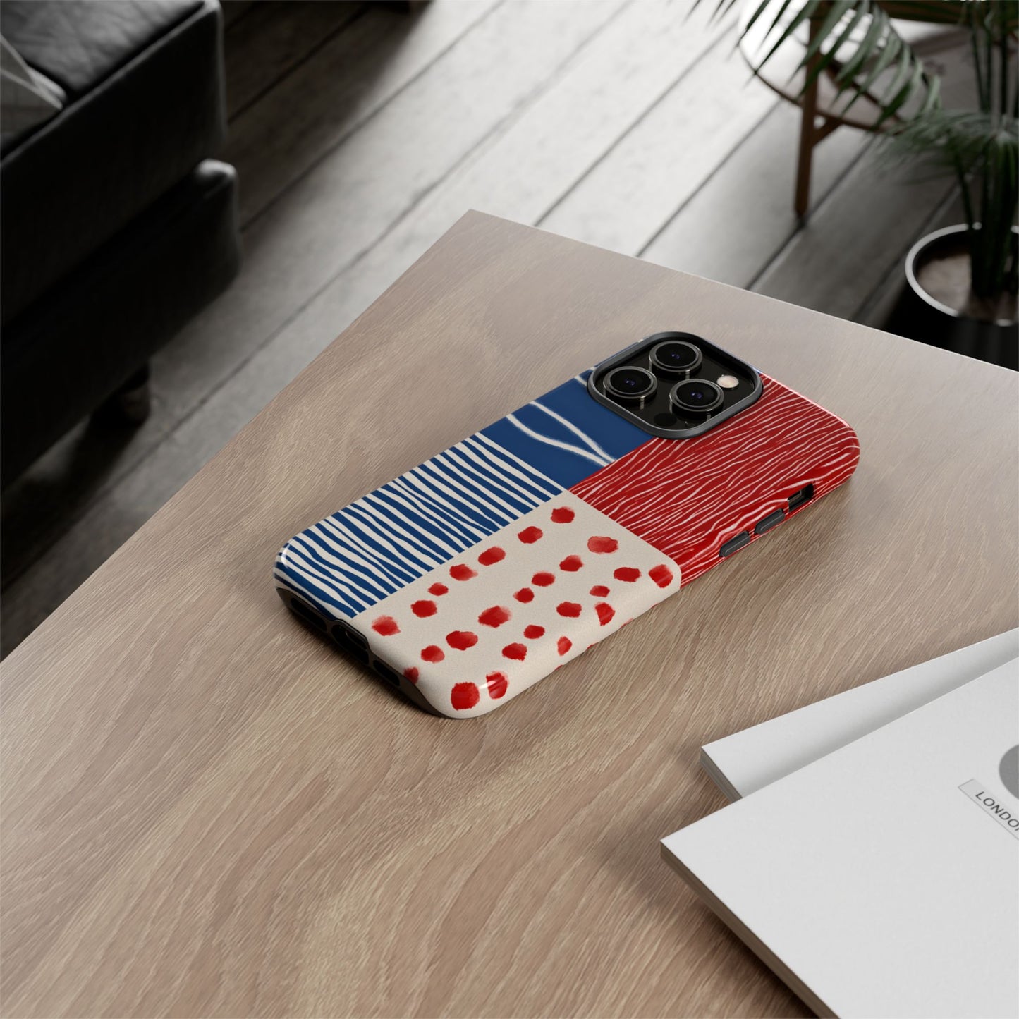 Abstract Geometric Phone Case | Red, Blue & White Pattern Cover for iPhone, Galaxy, Pixel