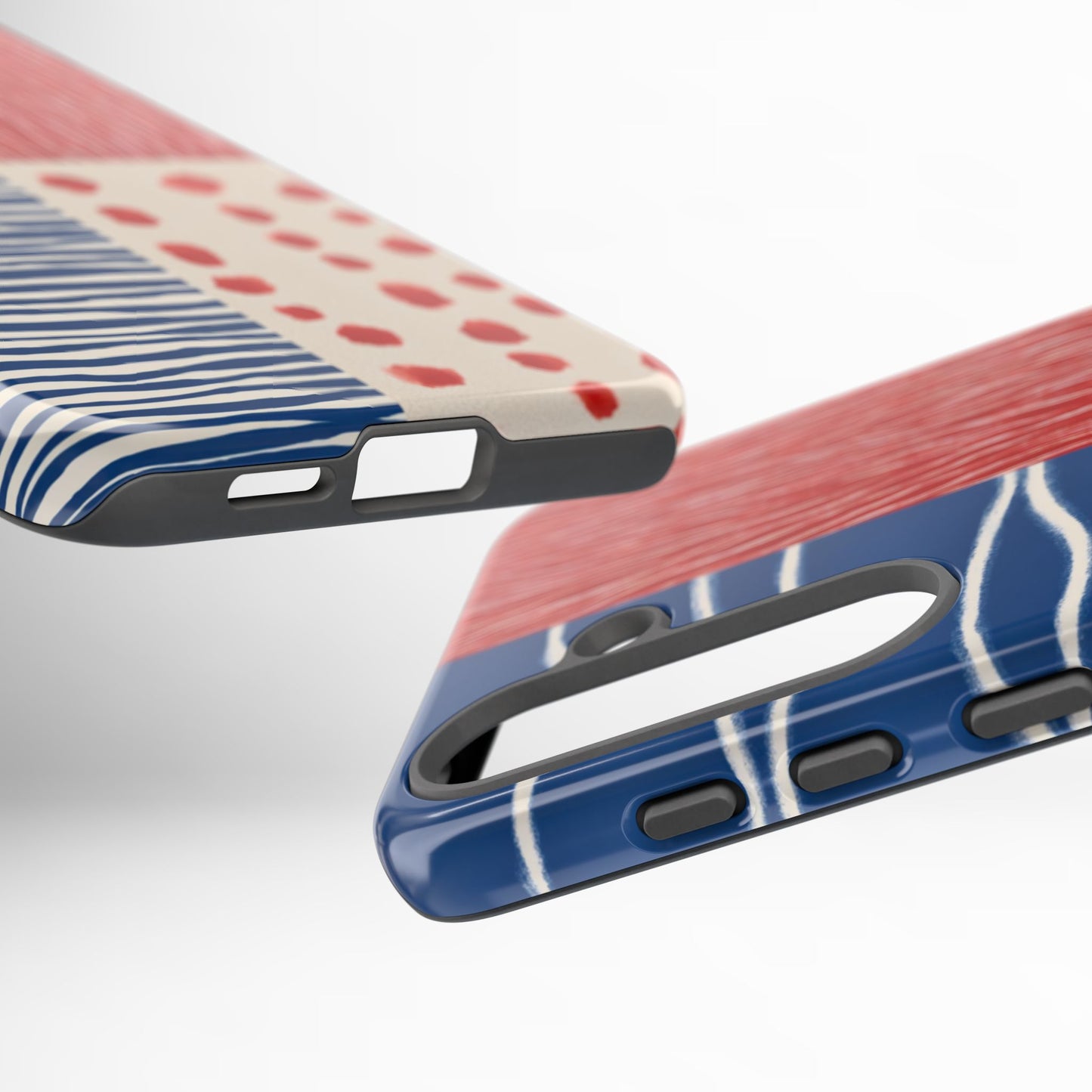 Abstract Geometric Phone Case | Red, Blue & White Pattern Cover for iPhone, Galaxy, Pixel