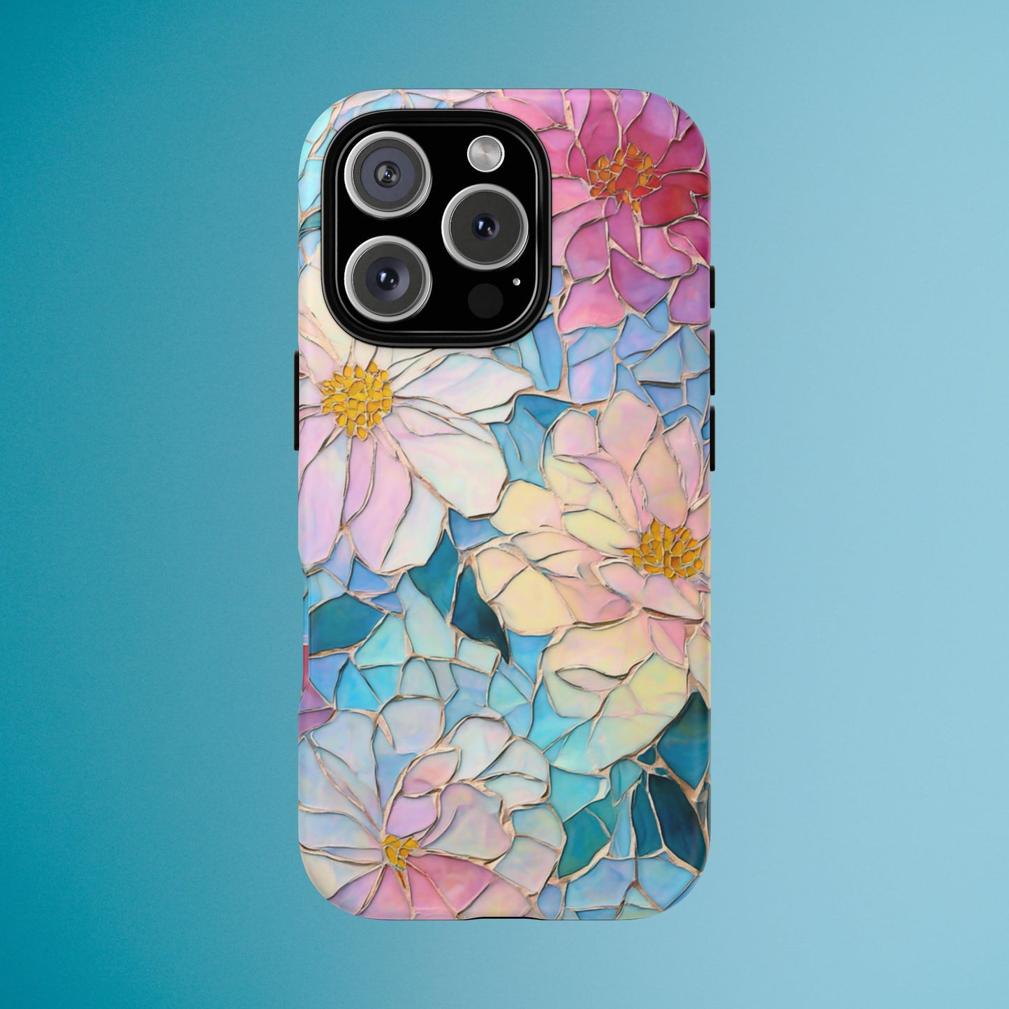 Floral Mosaic Phone Case, Colorful Flower Art Cover, Protective iPhone Samsung Pixel Case, New Phone Accessory, Gift for Friend