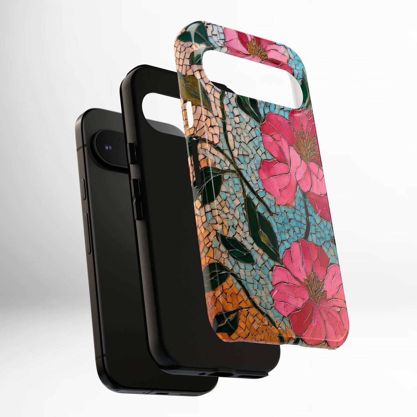 Bright Floral Mosaic Phone Case, iPhone 15 16 17 Pro Air Case, Pixel 9 Pro Cover, Samsung Galaxy 25 Pro Case