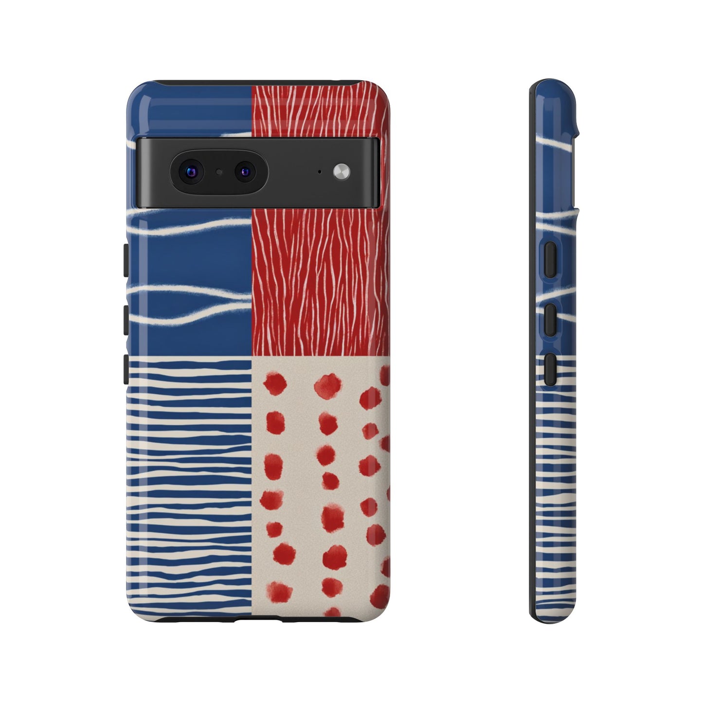 Abstract Geometric Phone Case | Red, Blue & White Pattern Cover for iPhone, Galaxy, Pixel