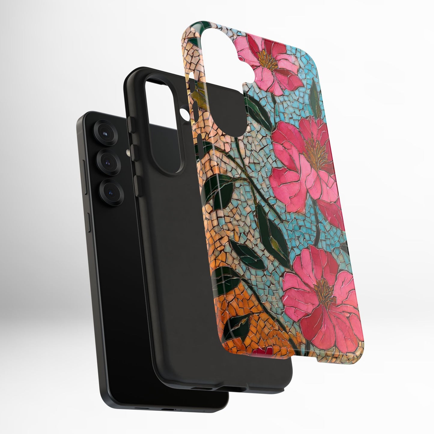 Bright Floral Mosaic Phone Case, iPhone 15 16 17 Pro Air Case, Pixel 9 Pro Cover, Samsung Galaxy 25 Pro Case
