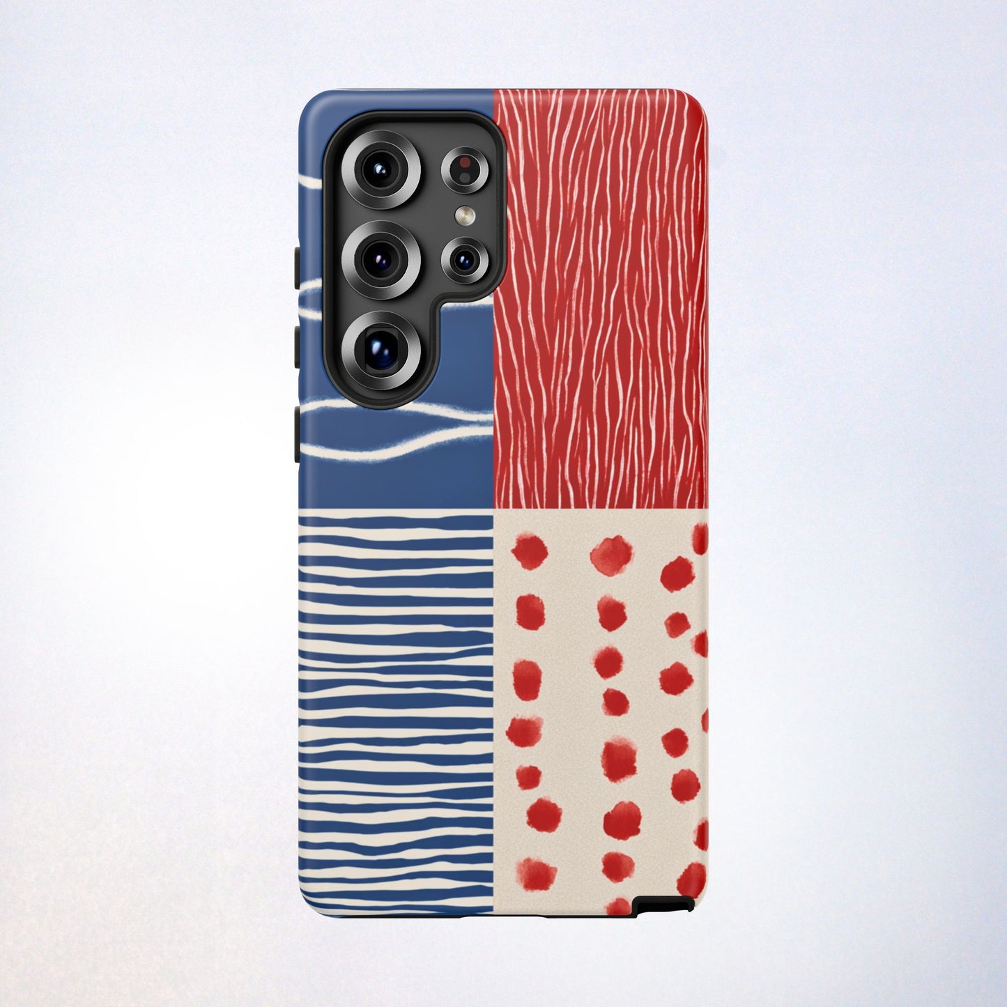 Abstract Geometric Phone Case | Red, Blue & White Pattern Cover for iPhone, Galaxy, Pixel