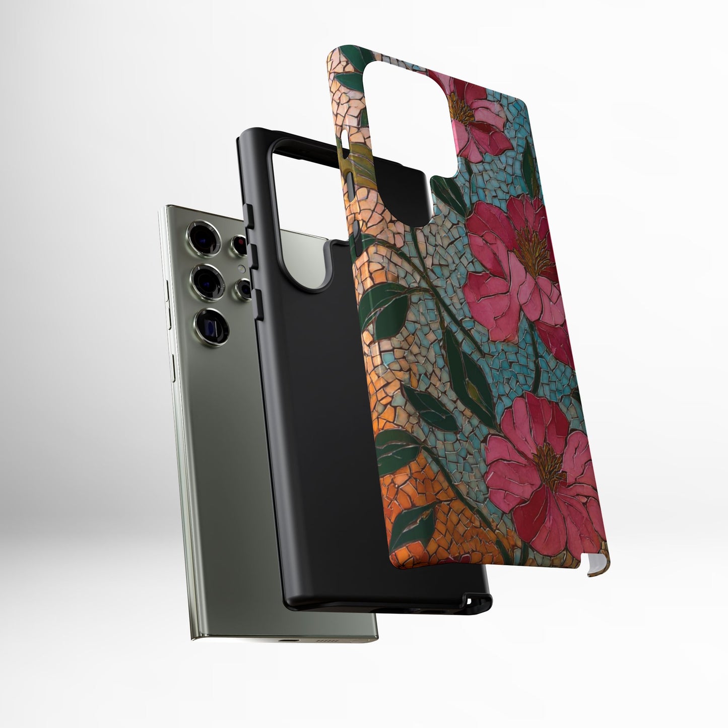 Bright Floral Mosaic Phone Case, iPhone 15 16 17 Pro Air Case, Pixel 9 Pro Cover, Samsung Galaxy 25 Pro Case