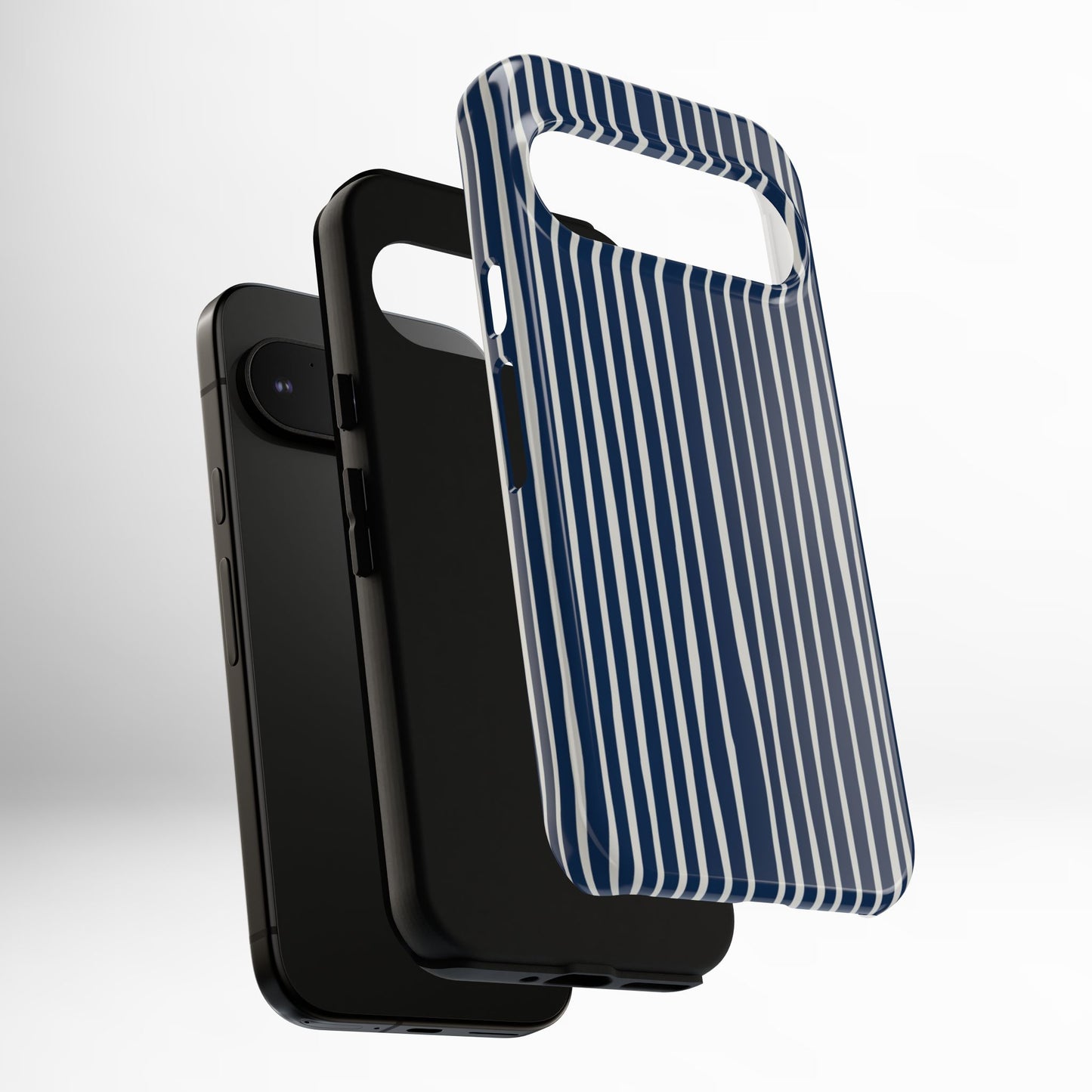 Navy Striped Phone Case | Minimalist Blue and White Stripe Design, Nautical Aesthetic Protective Cover